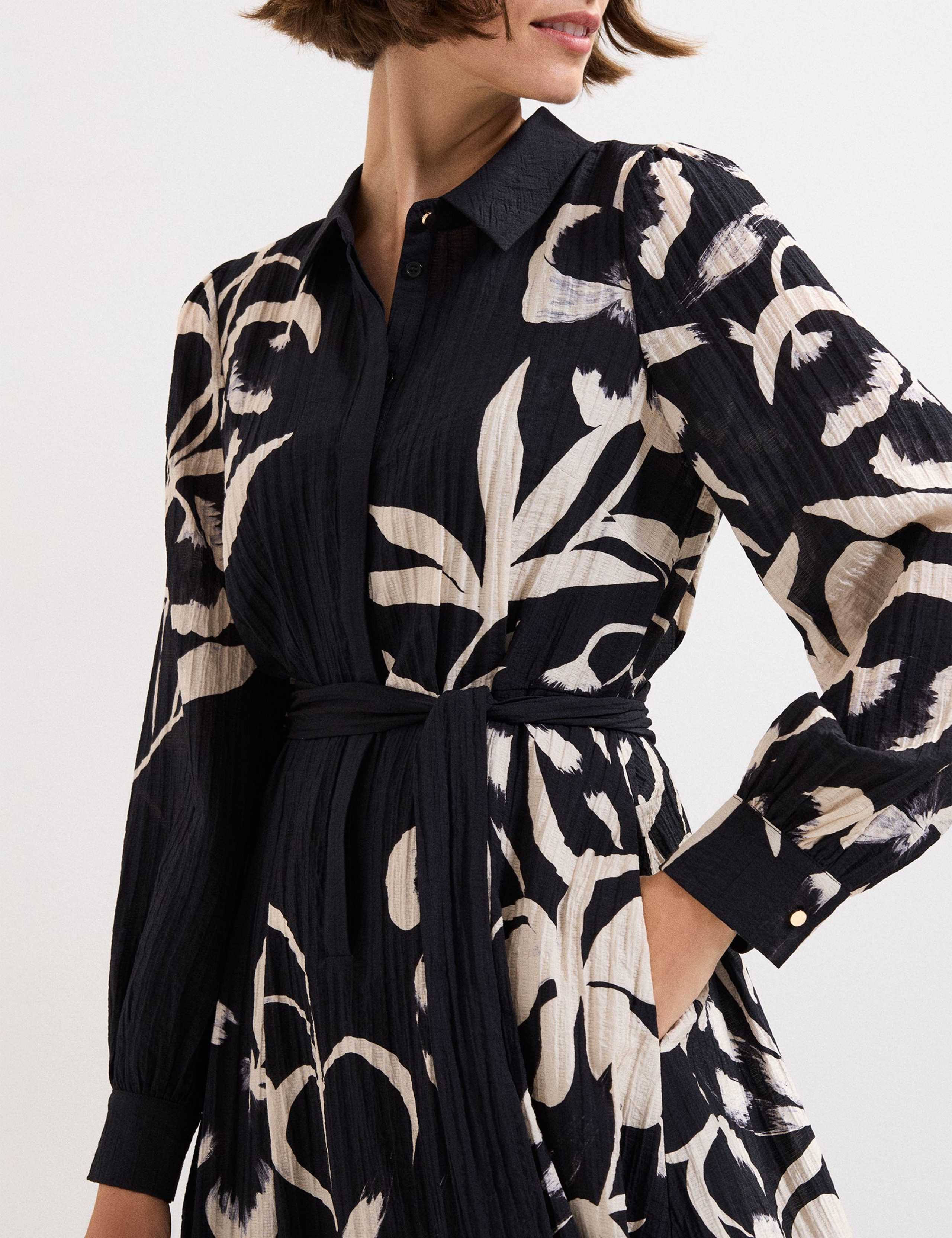 Floral Textured Knee Length Shirt Dress 7 of 8