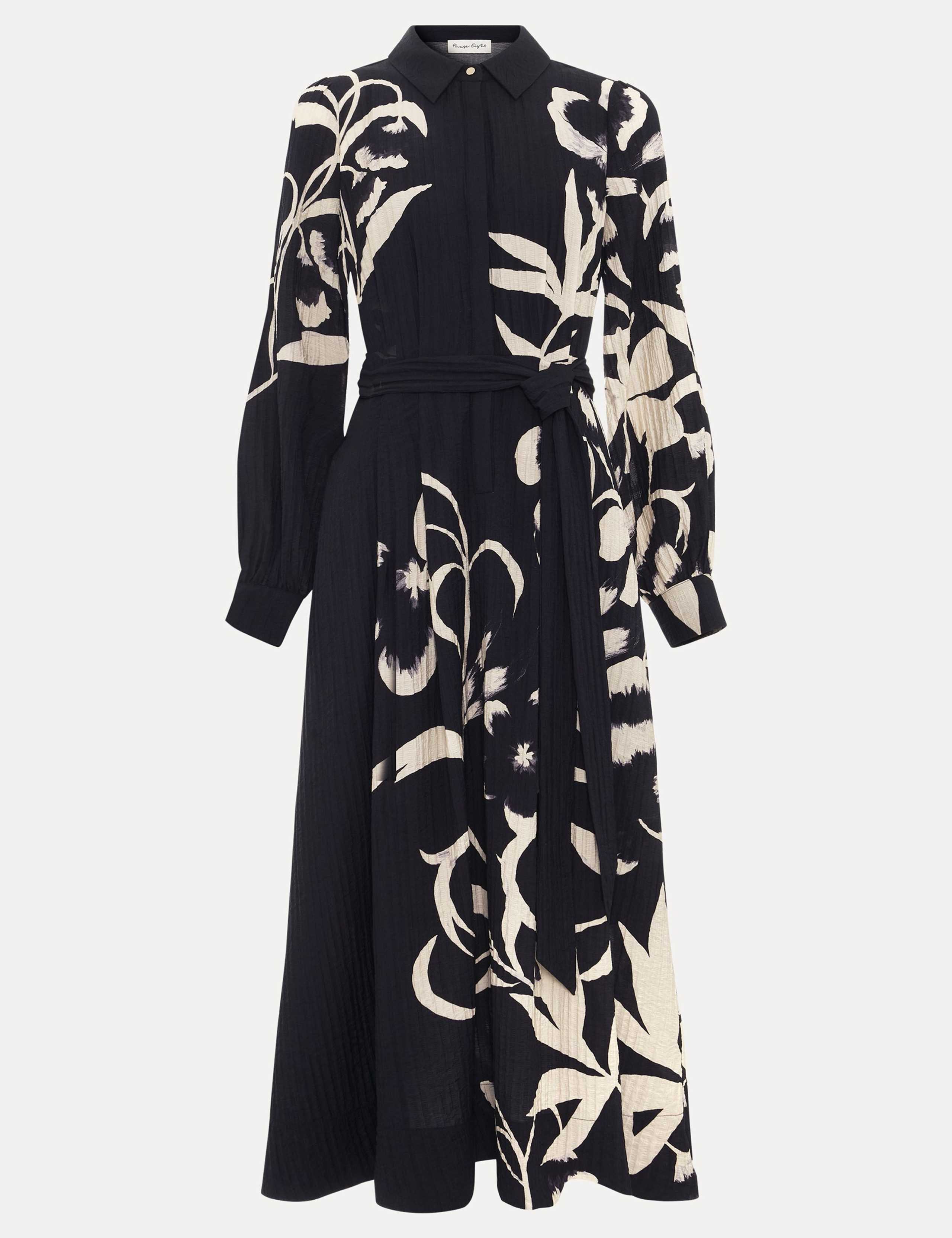 Floral Textured Knee Length Shirt Dress 2 of 8