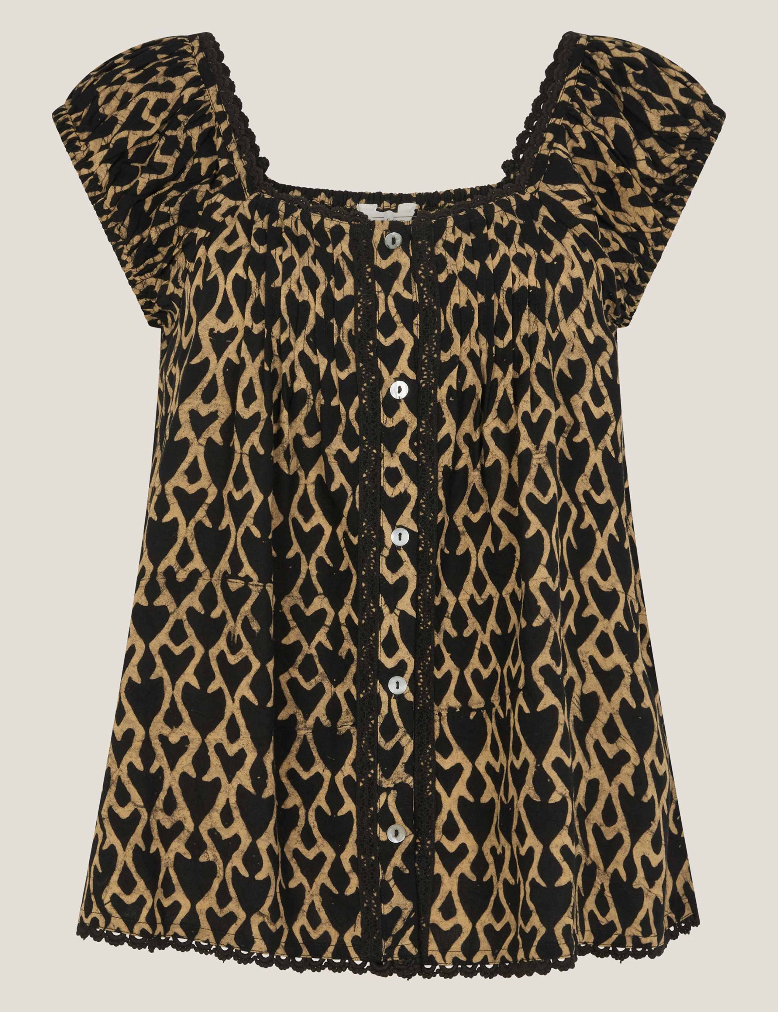 Geometric Square Neck Button Through Top 2 of 5