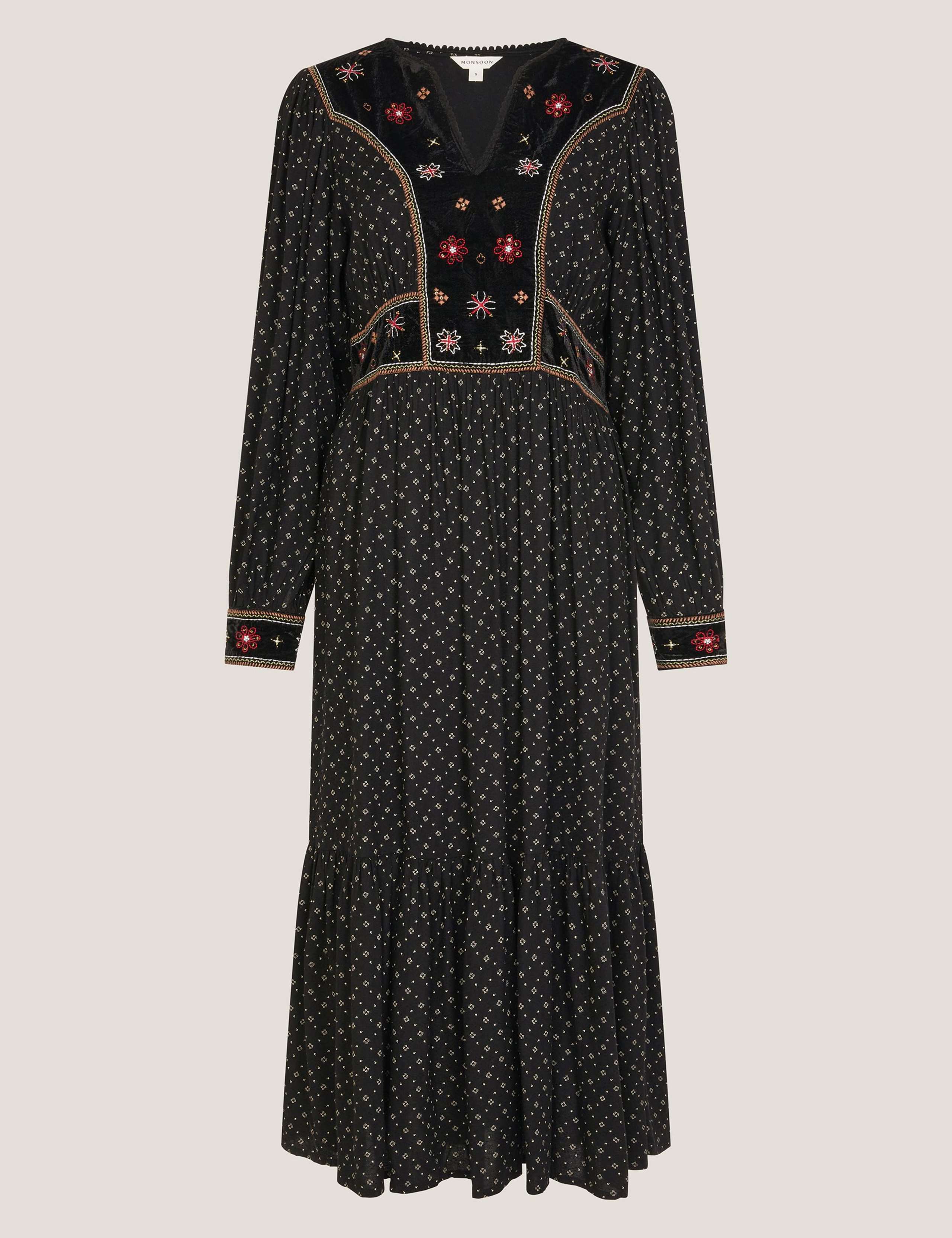 Printed Embroidered Midi Tiered Dress 2 of 5