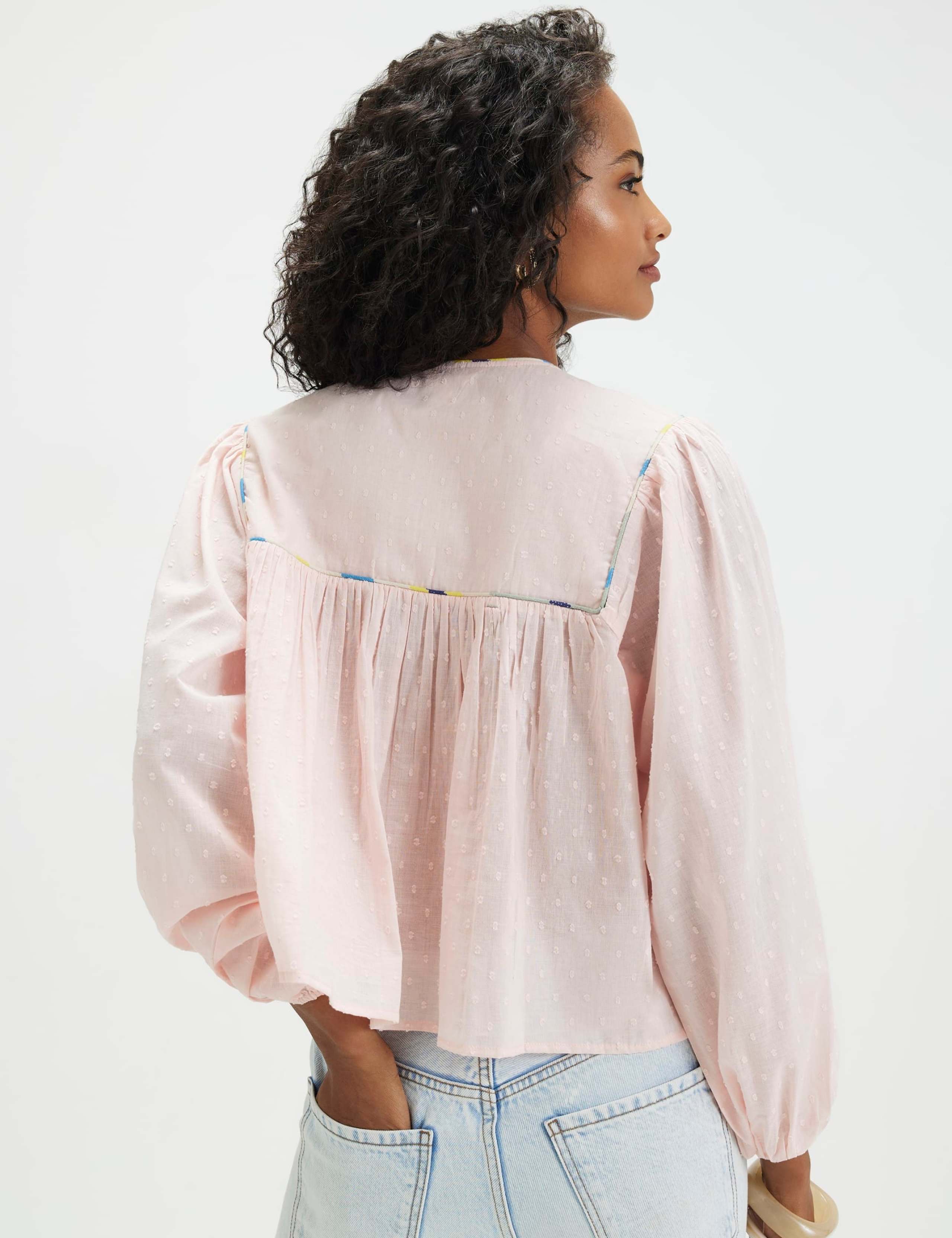 Pure Cotton Embroidered Smocked Blouse 3 of 3