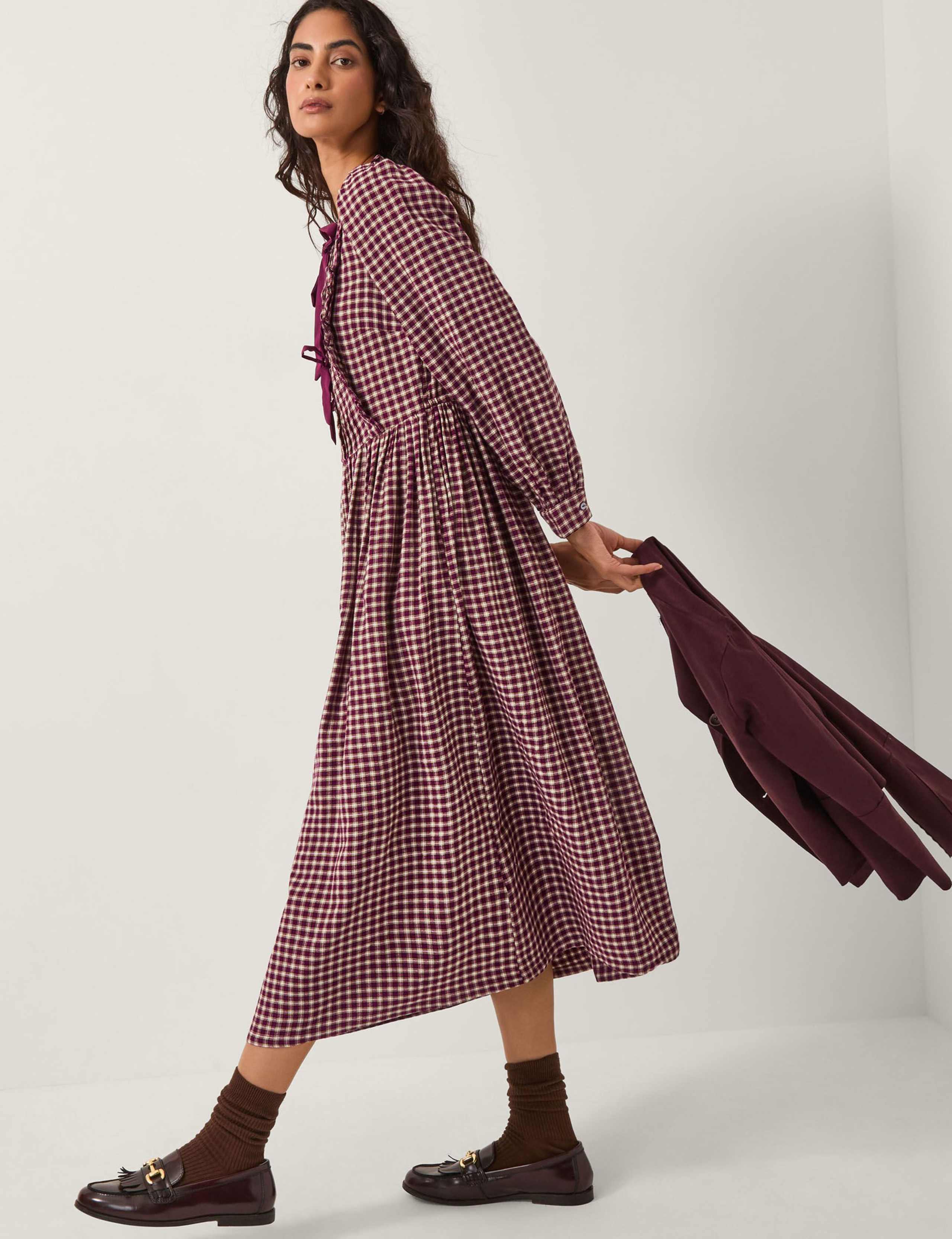 Gingham Tie Neck Midi Skater Dress 1 of 5