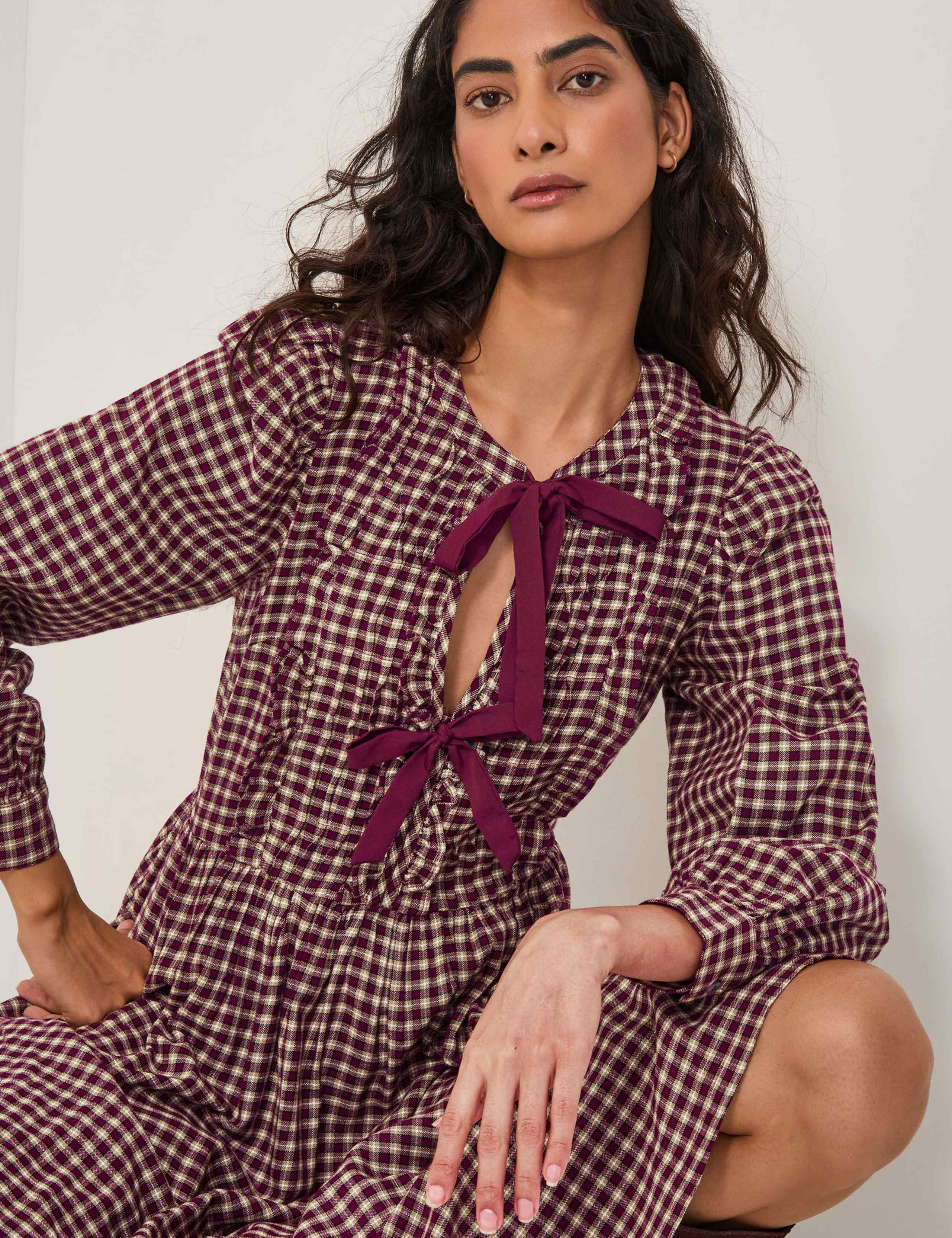Gingham Tie Neck Midi Skater Dress 4 of 5