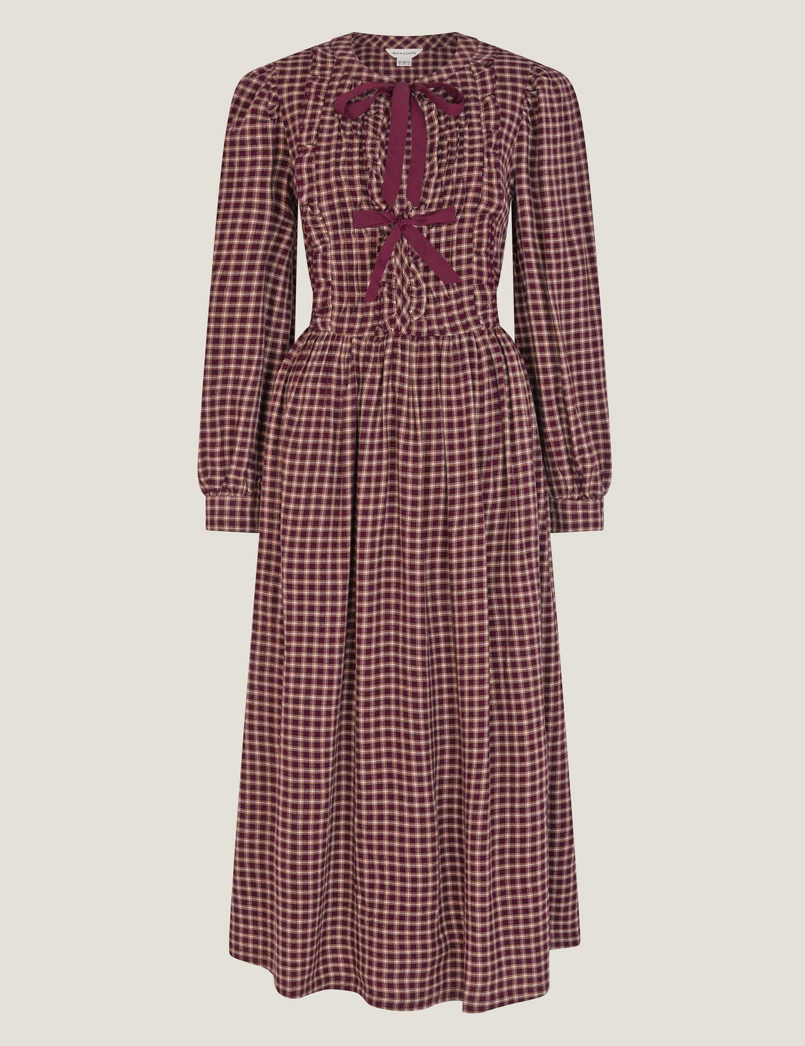 Gingham Tie Neck Midi Skater Dress 2 of 5