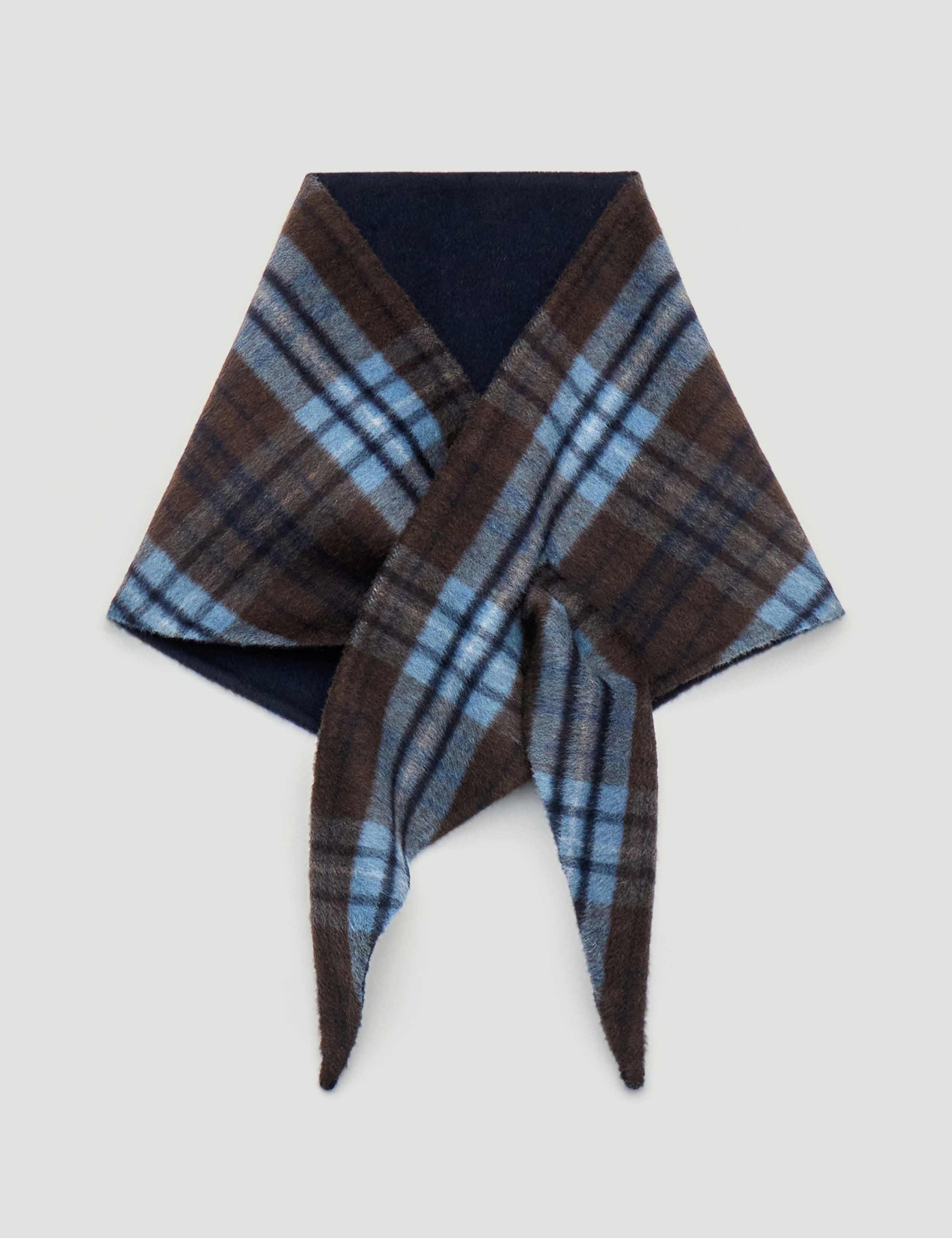 Checked Double Face Triangle Scarf with Wool 2 of 2