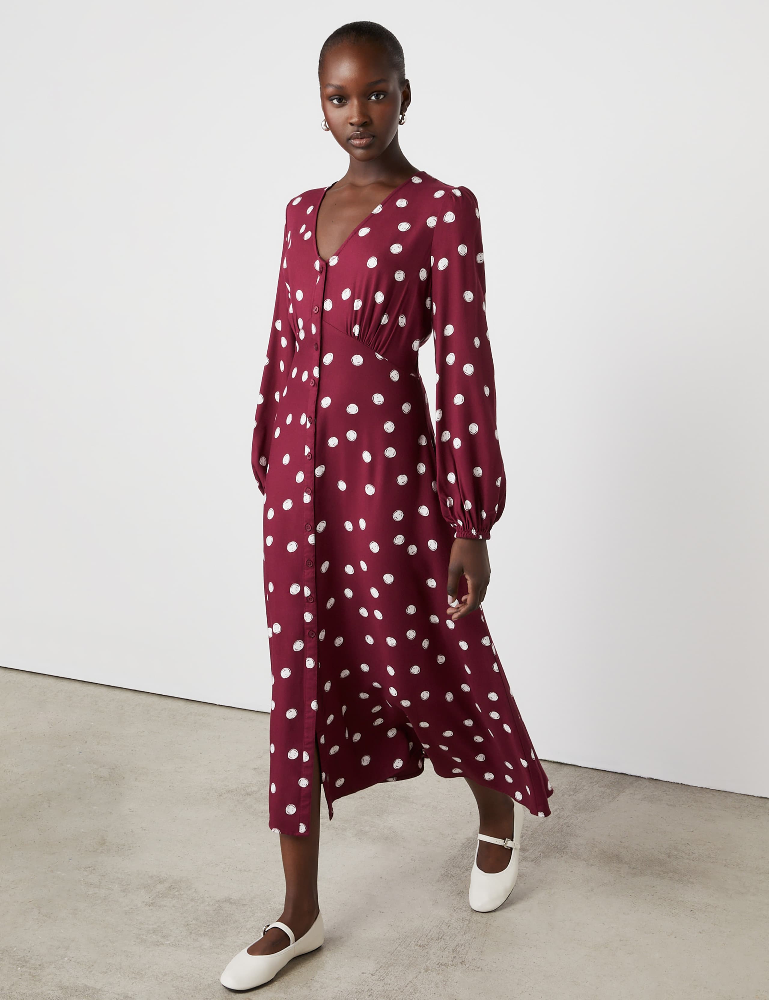 Polka Dot V-Neck Midi Skater Dress 2 of 4
