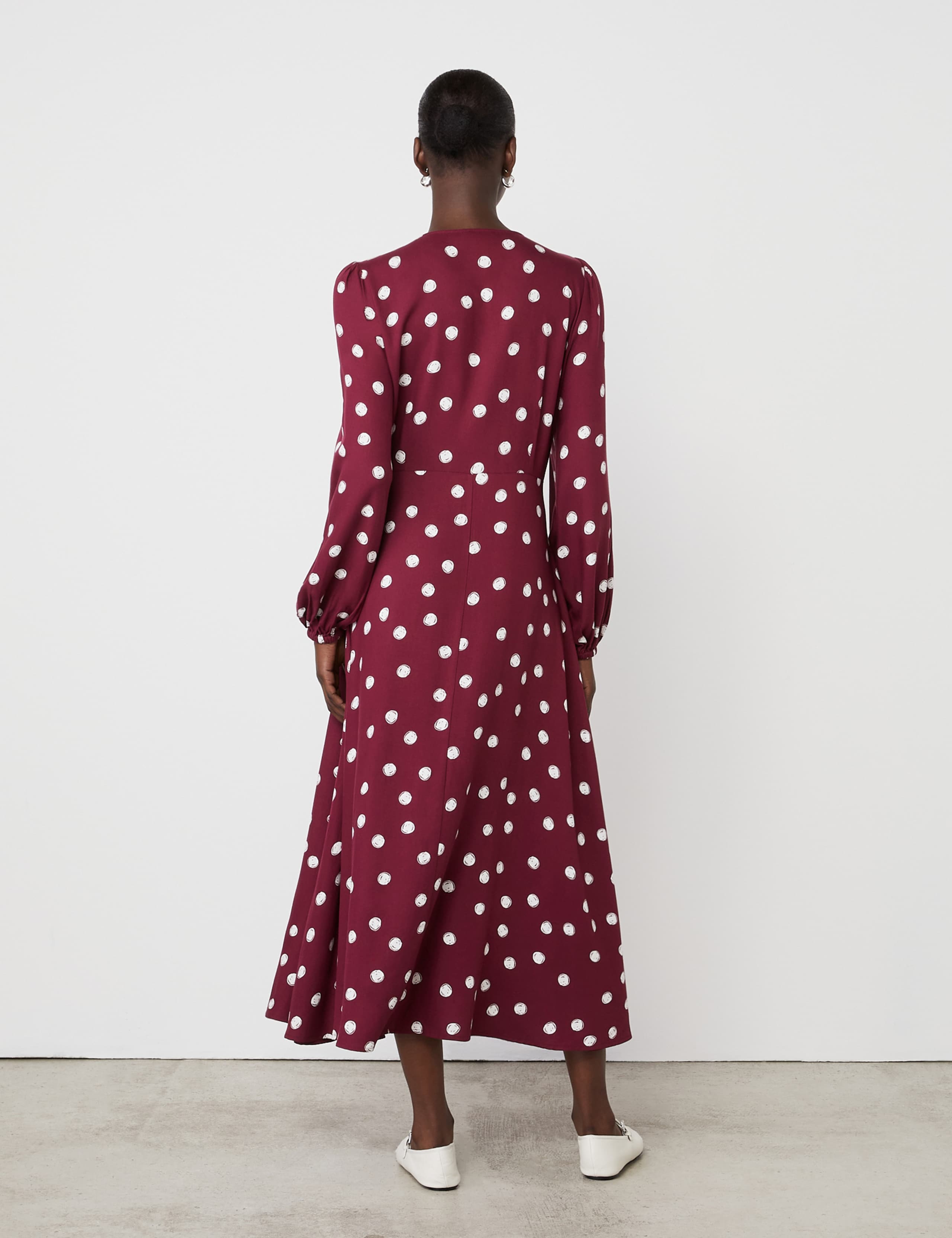Polka Dot V-Neck Midi Skater Dress 3 of 4