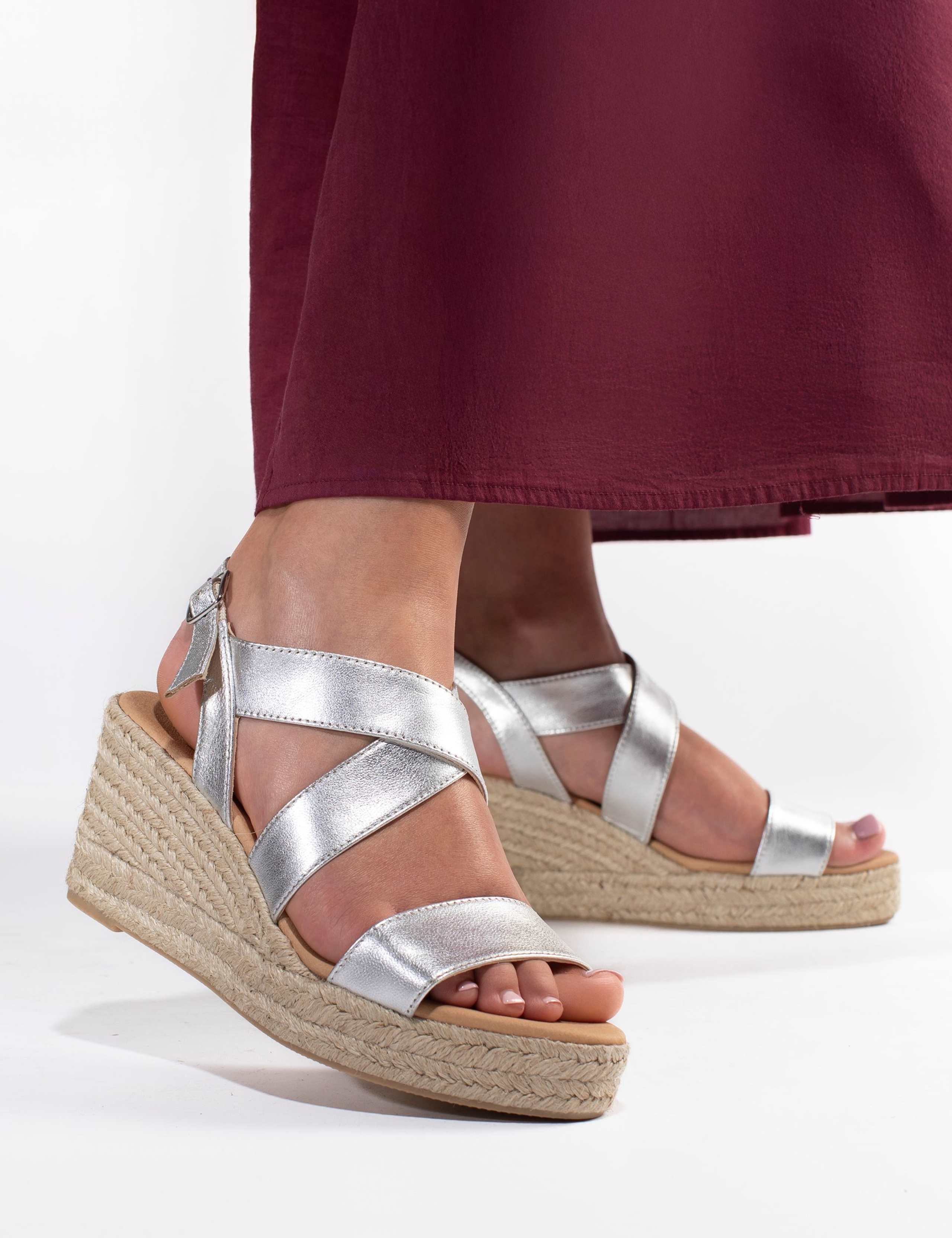 Leather Metallic Wedge Espadrille Sandals 4 of 6