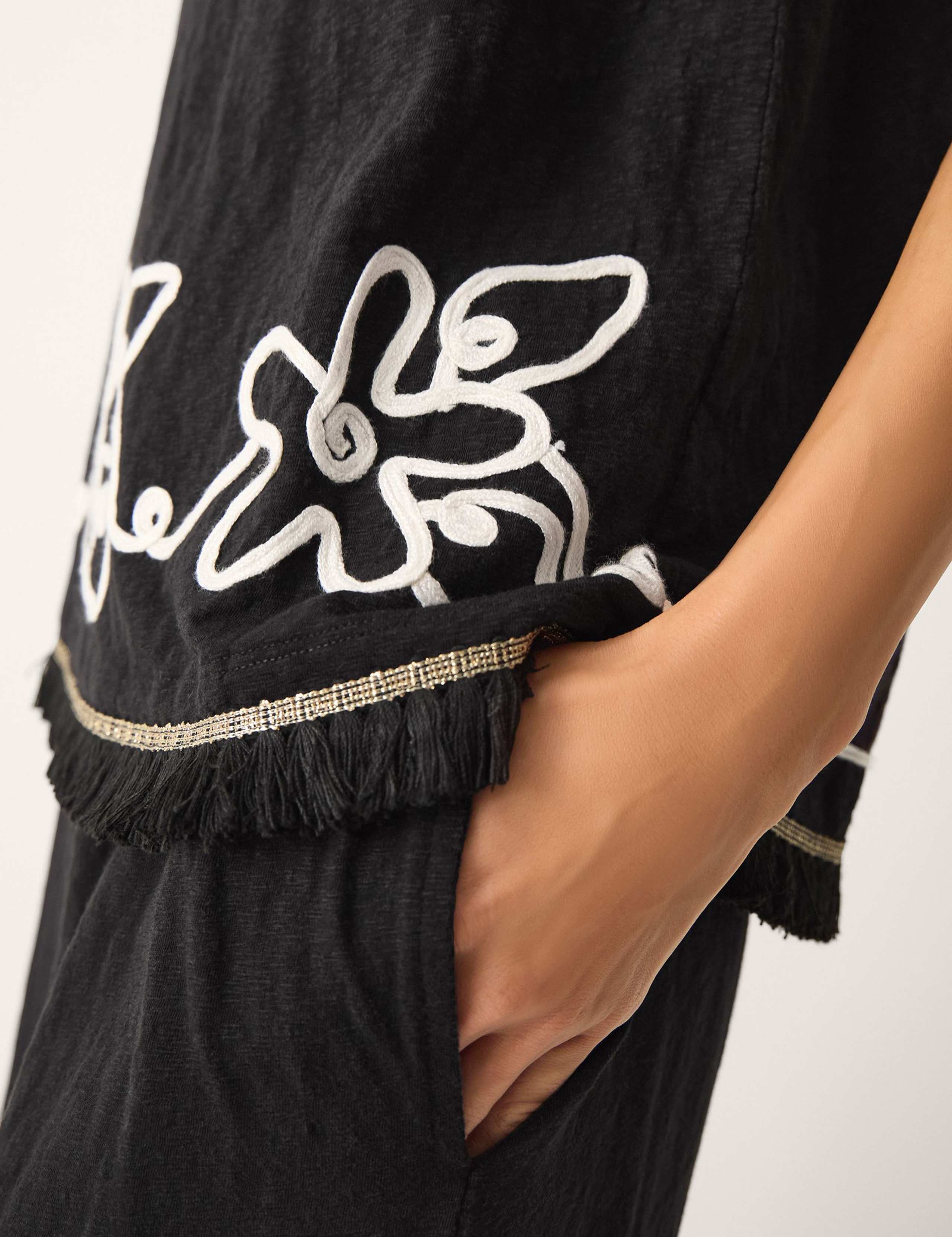 Pure Cotton Floral Embroidered Tassel Top 5 of 5