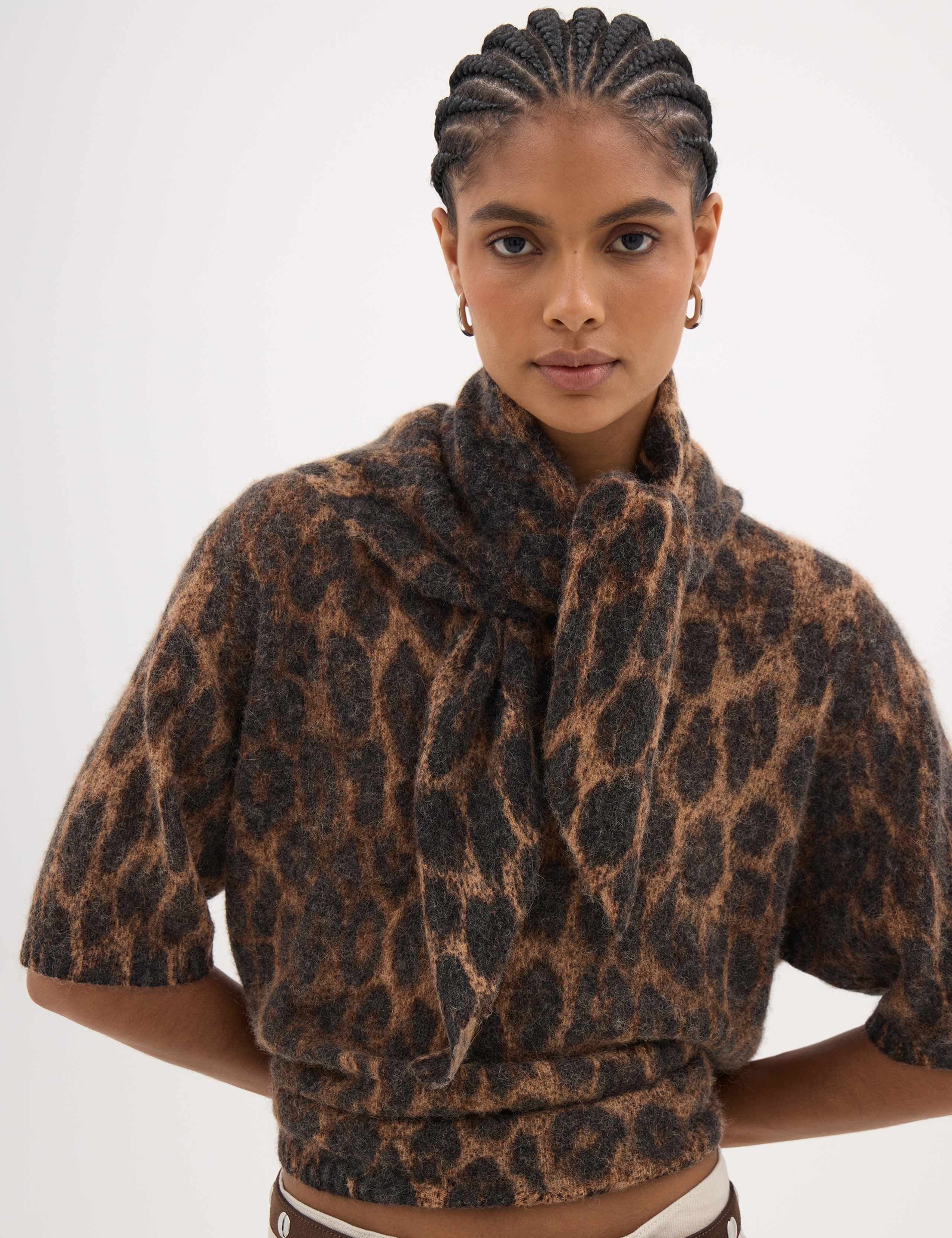 Leopard Wool Blend Triangle Scarf 1 of 3