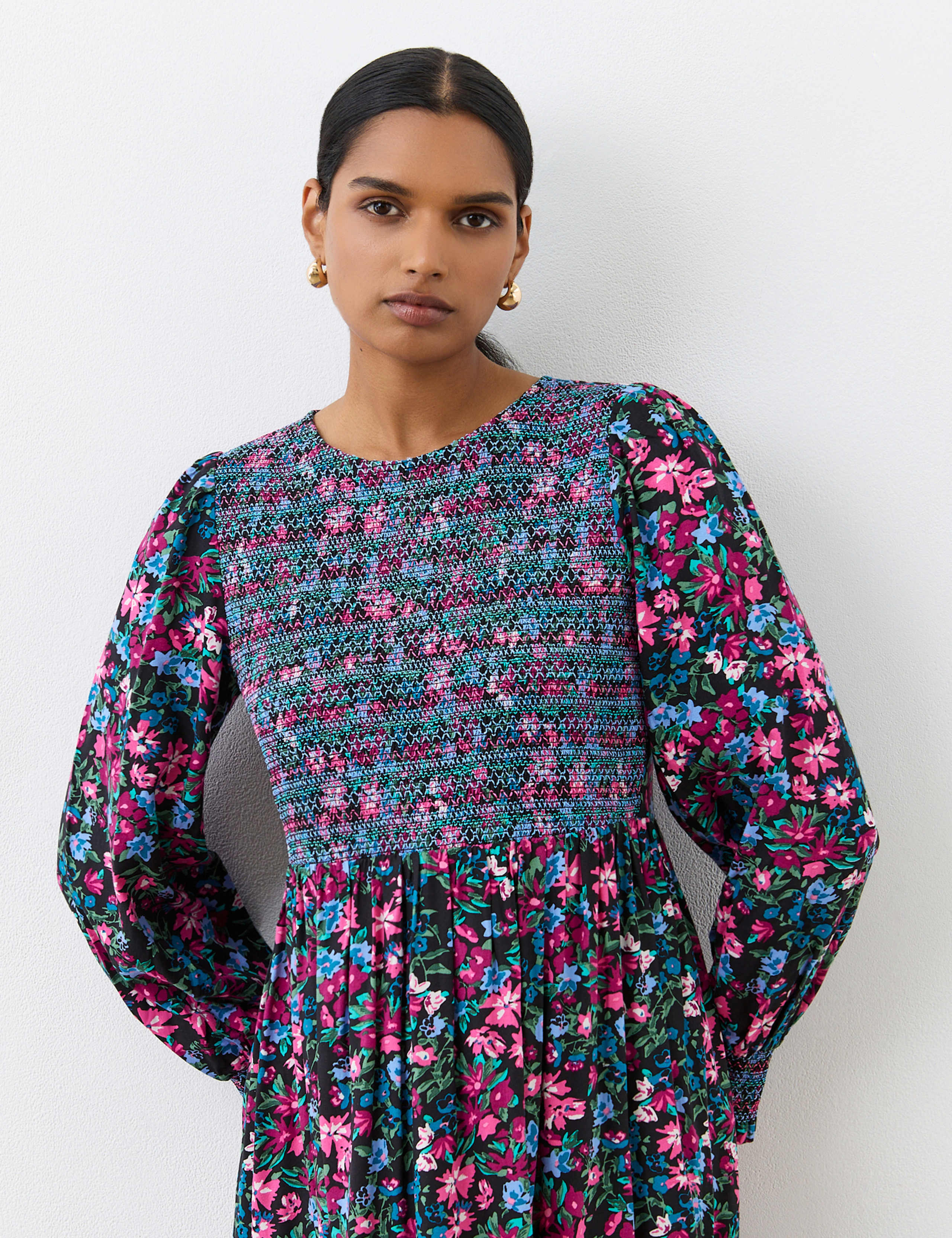 Floral Shired Midi Smock Dress 4 of 4