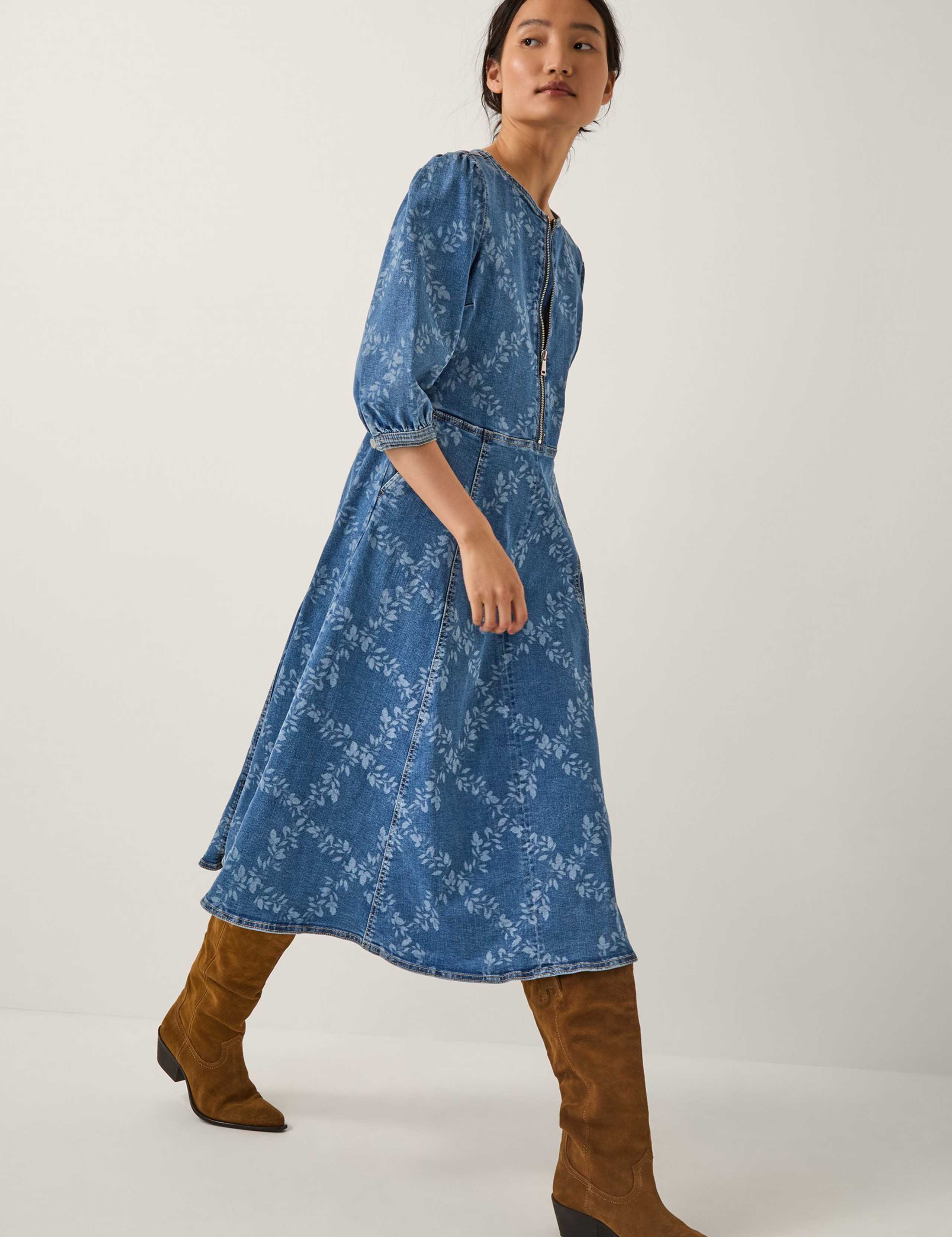 Cotton Rich Floral Midi Skater Dress 2 of 4