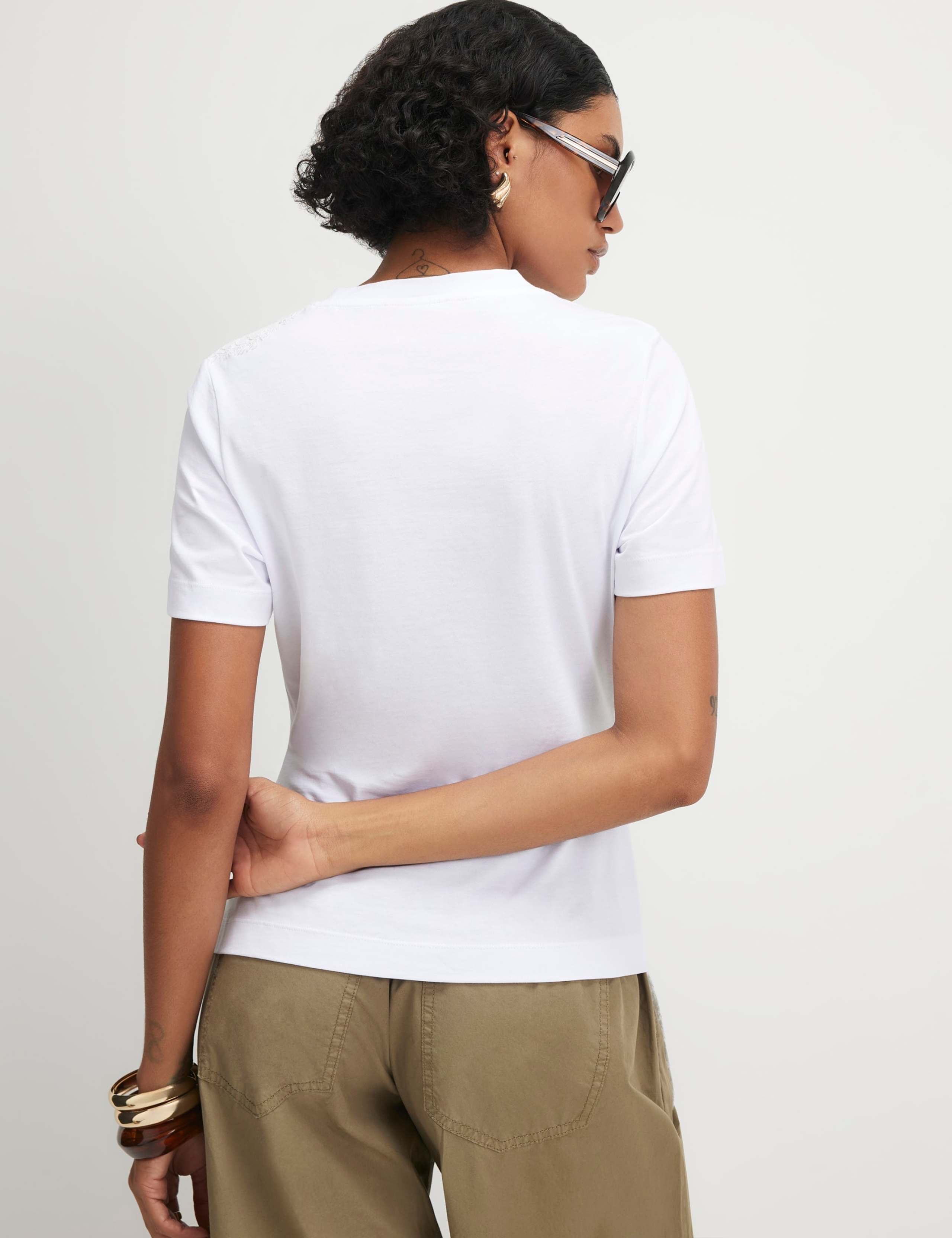 Pure Cotton Lace Asymmetric Ruched T-Shirt 4 of 4