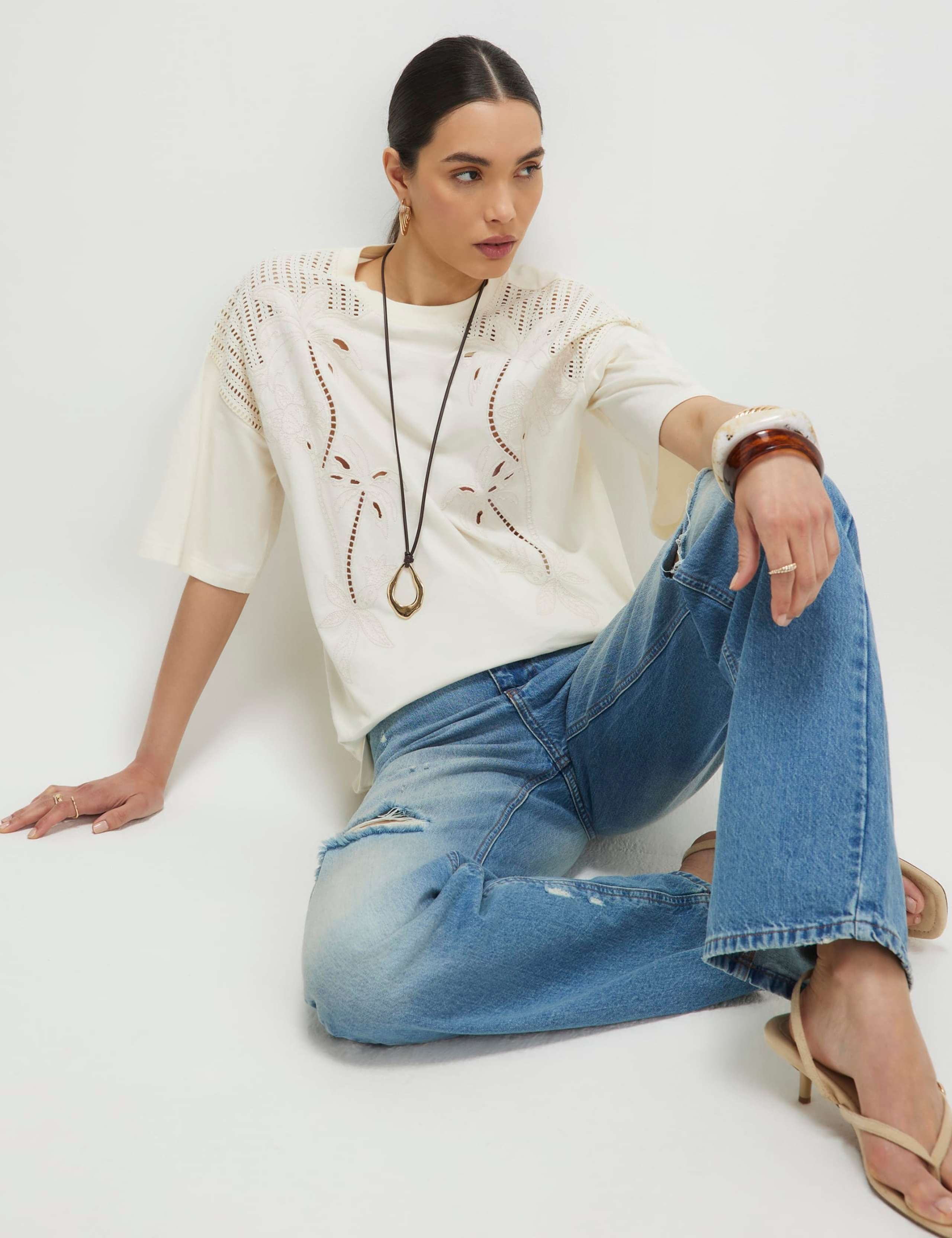 Pure Cotton Broderie T-Shirt 1 of 4