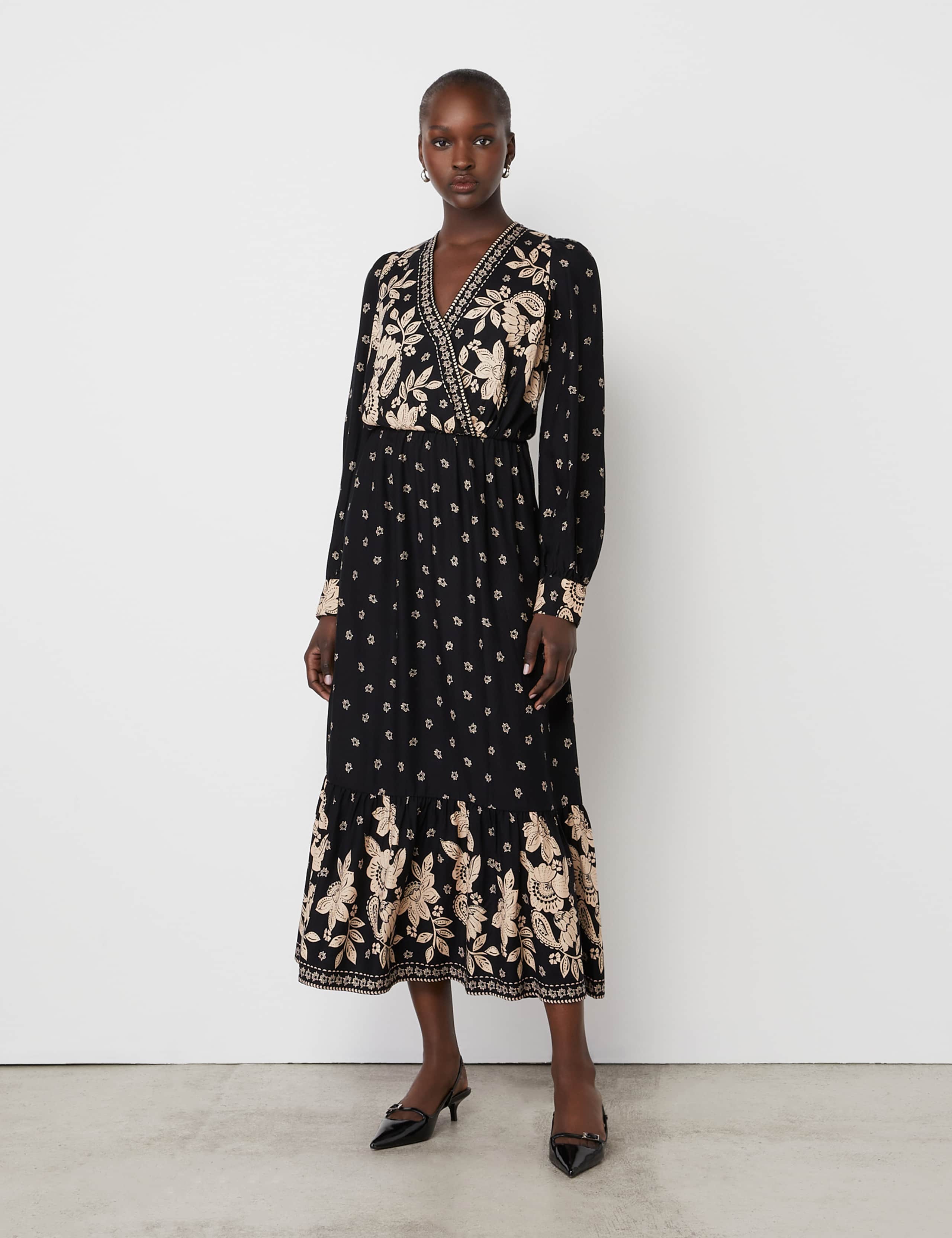 Floral V-Neck Midi Smock Dress 1 of 4