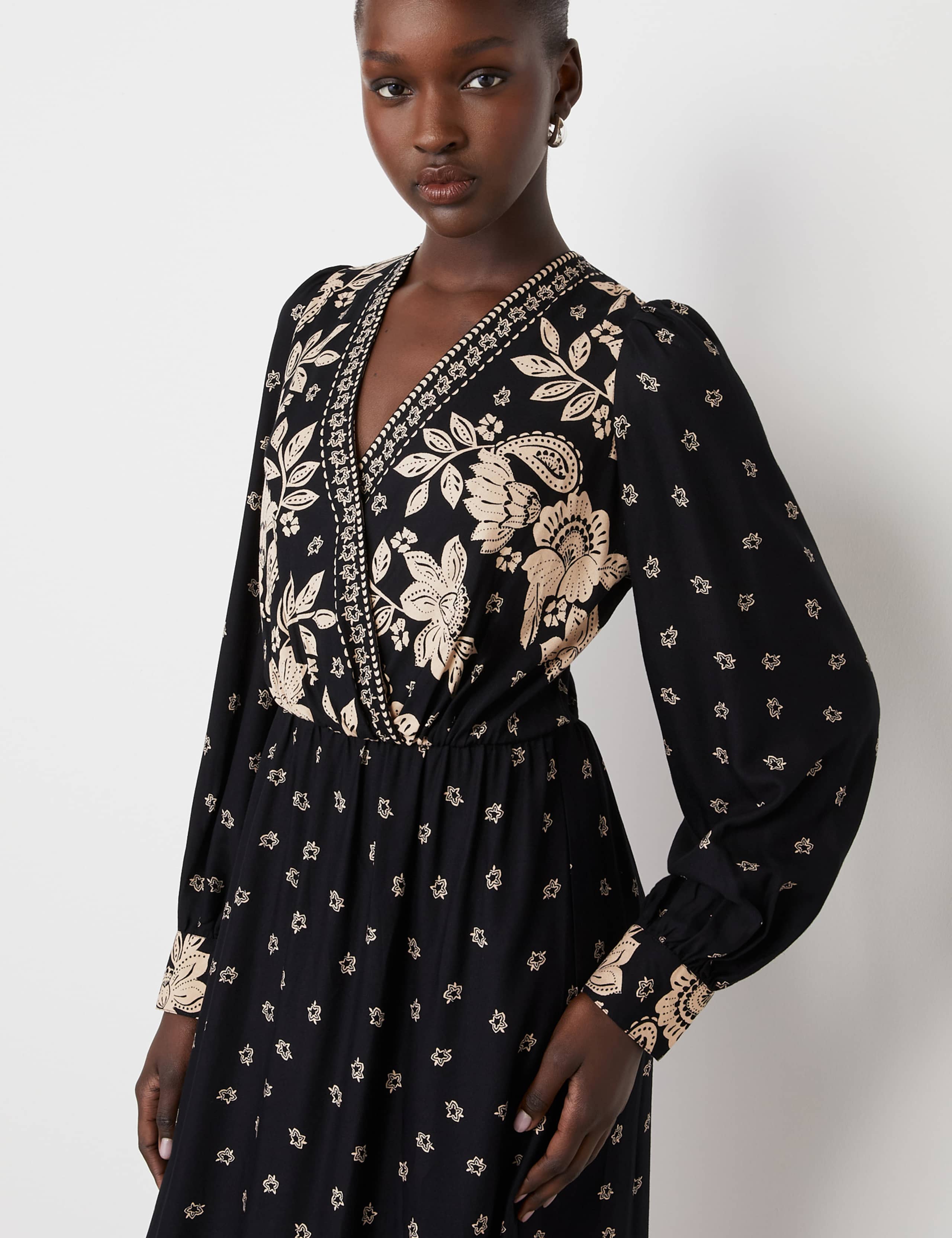 Floral V-Neck Midi Smock Dress 3 of 4