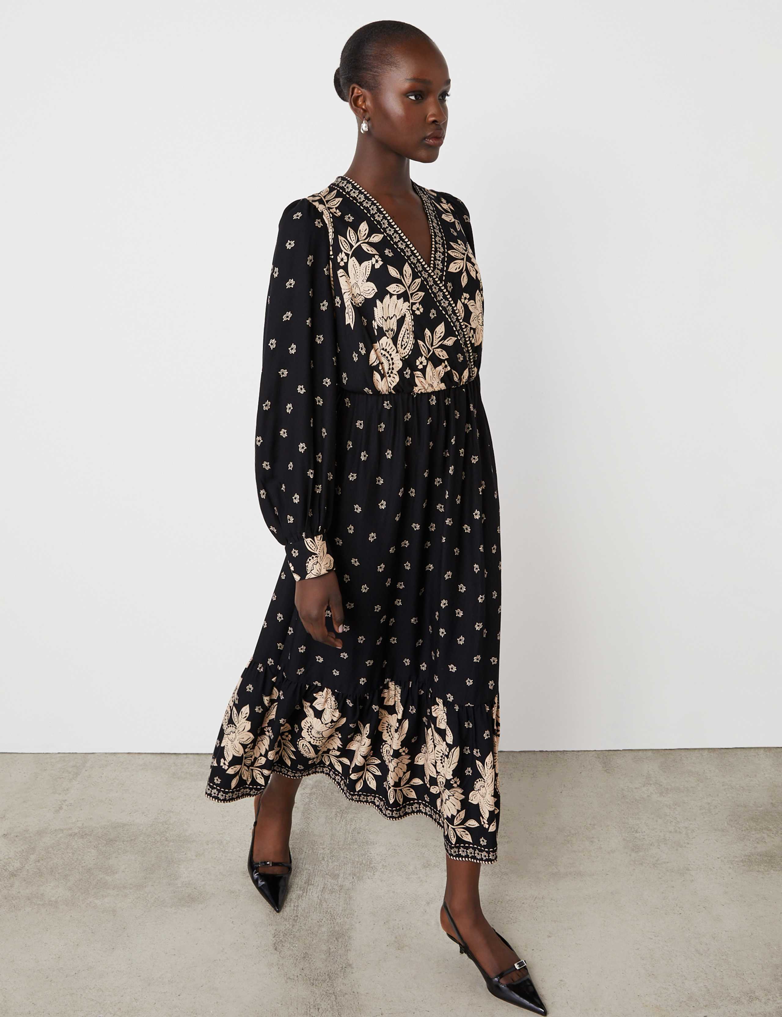 Floral V-Neck Midi Smock Dress 4 of 4