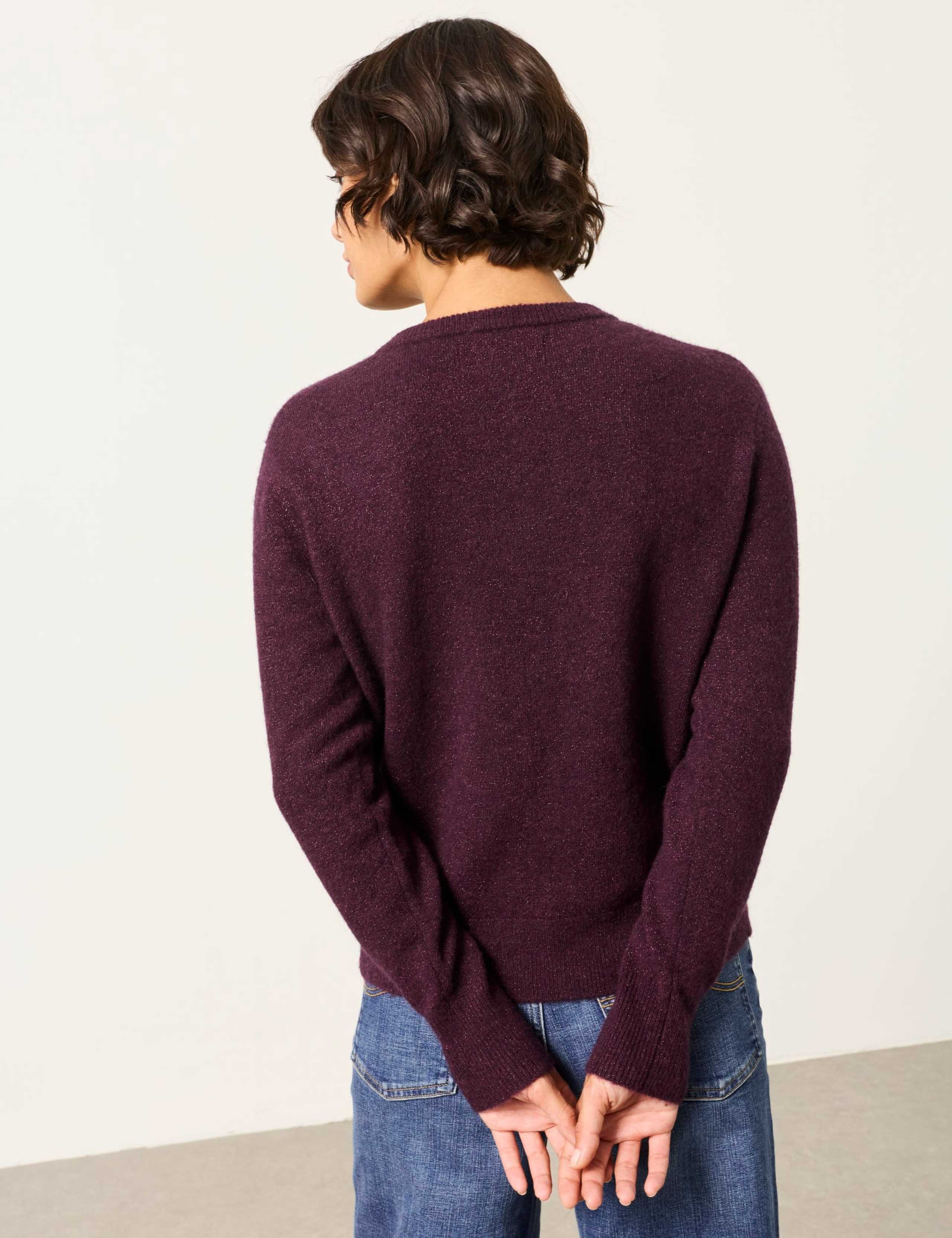 Wool Blend Sparkle Round Neck Fitted Cardigan 5 of 6
