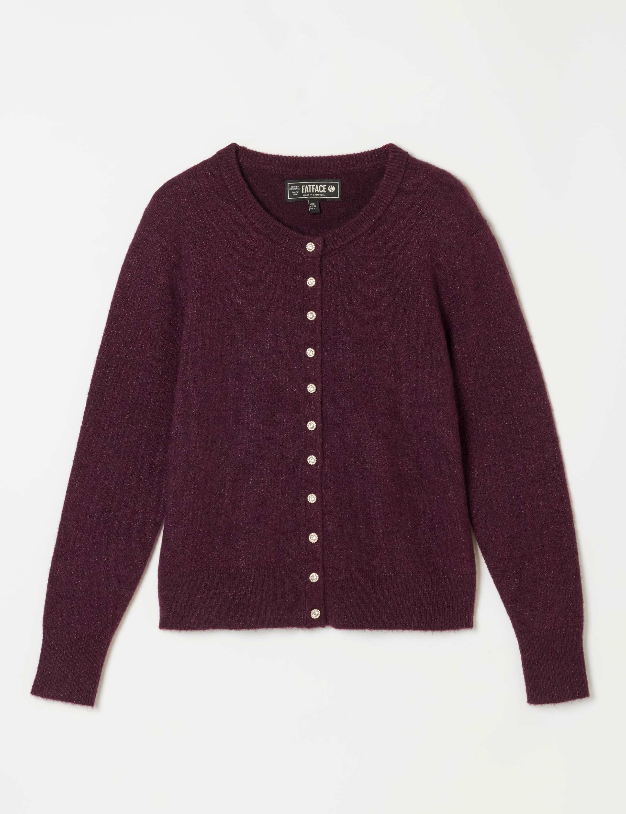 Wool Blend Sparkle Round Neck Fitted Cardigan 2 of 6