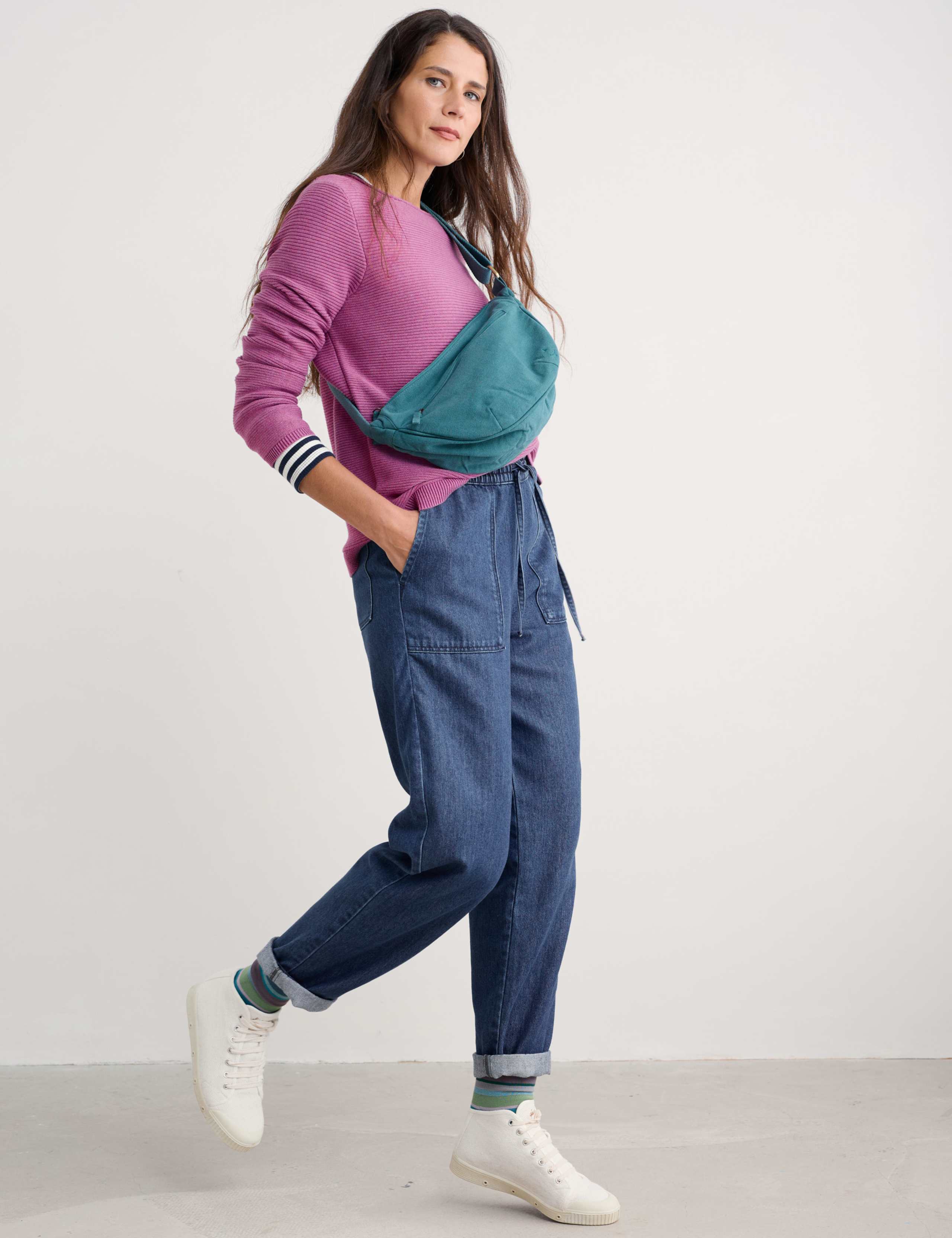 Denim Tapered Trousers with Linen 1 of 4