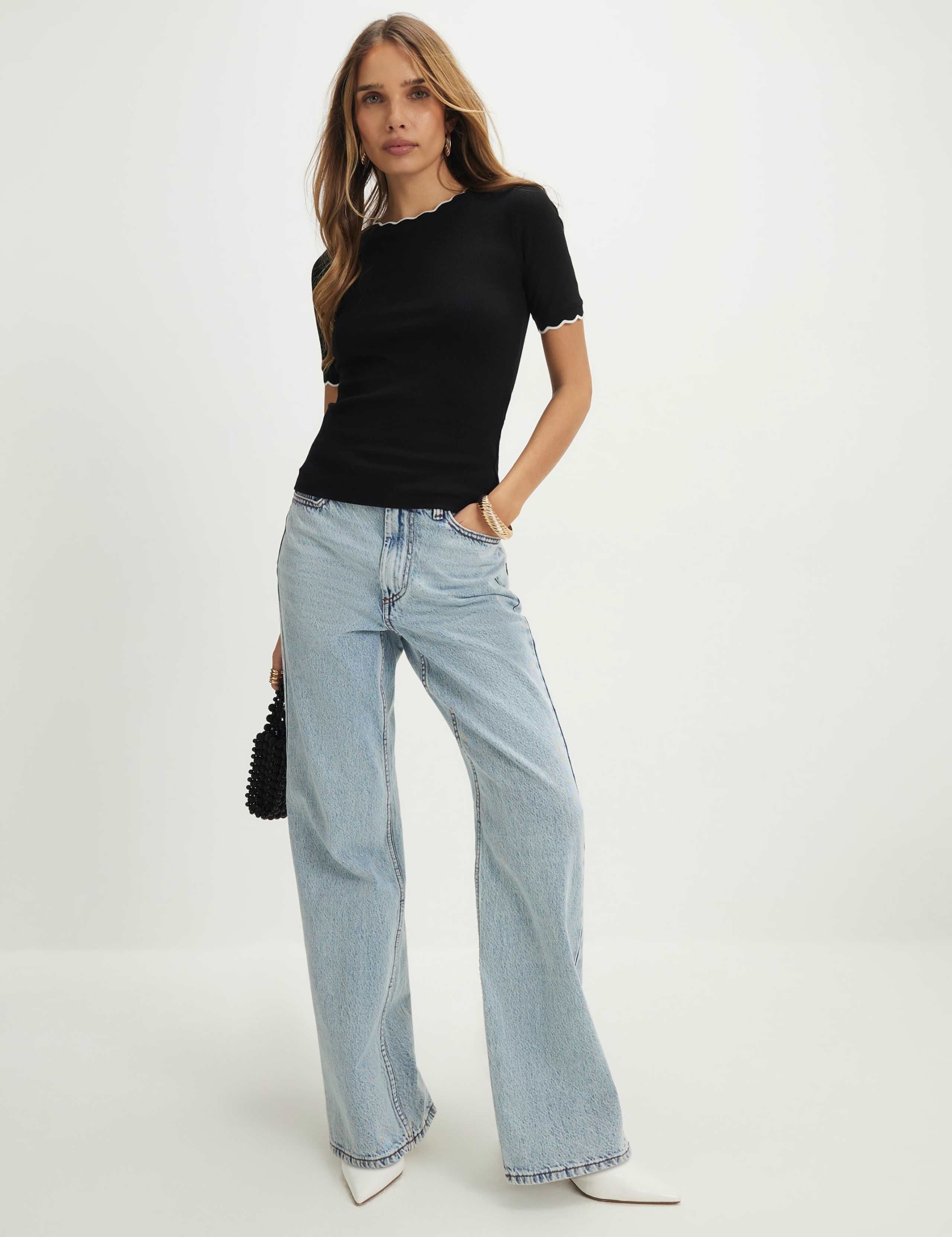 Cotton Rich Scallop Trim Fitted T-Shirt 4 of 4