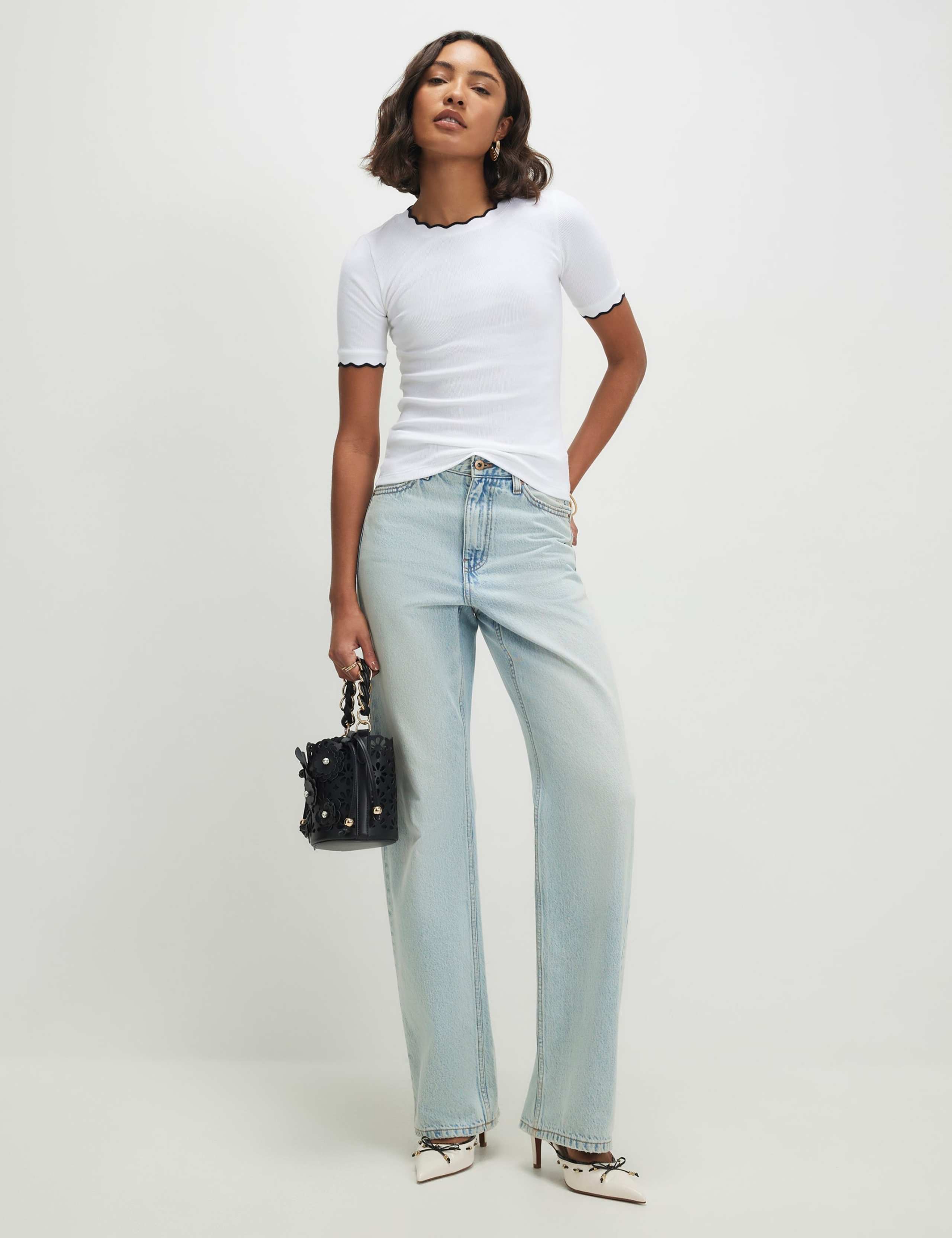 Cotton Rich Scallop Trim Fitted T-Shirt 4 of 4
