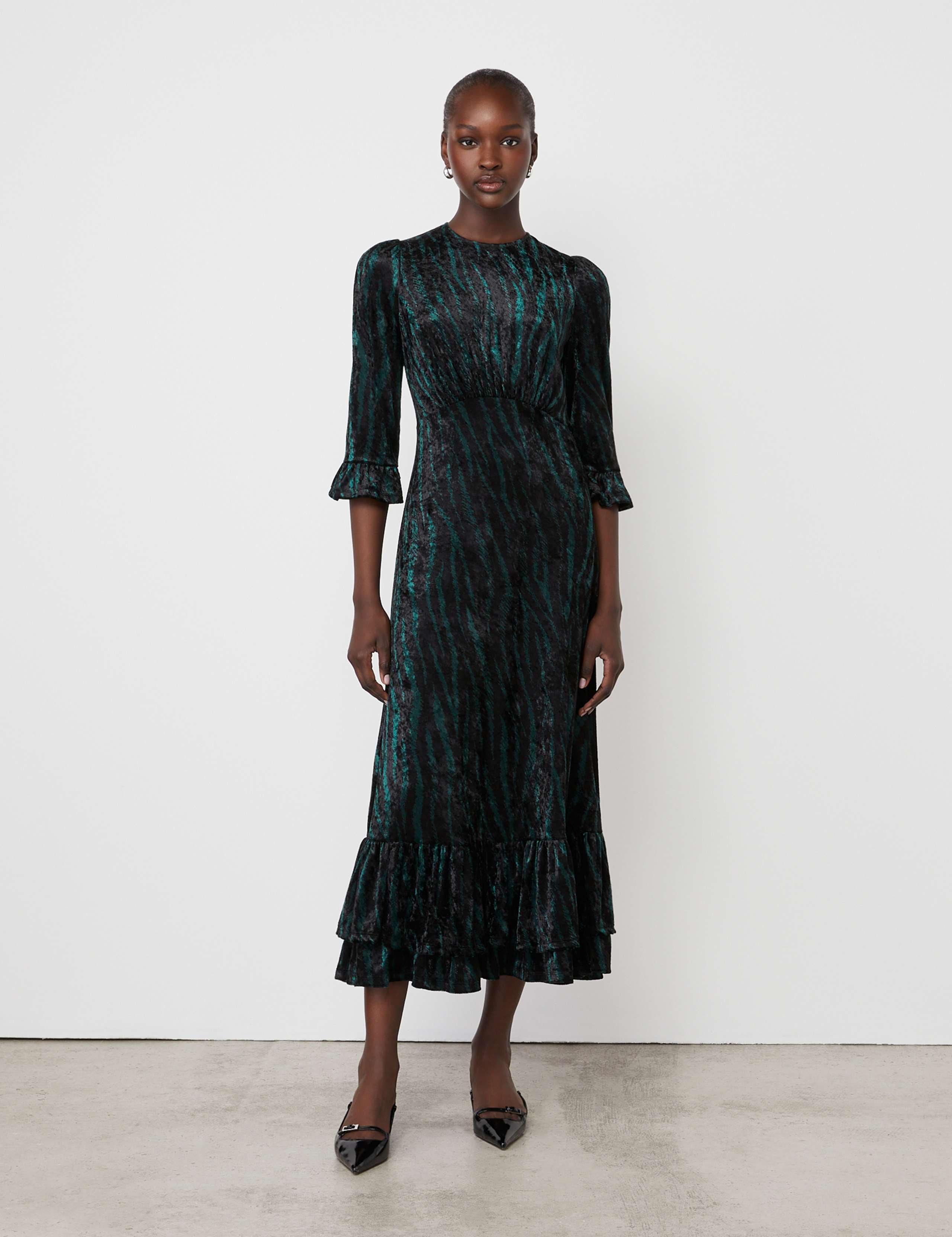Animal Print Velvet Midi Tiered Dress 1 of 5