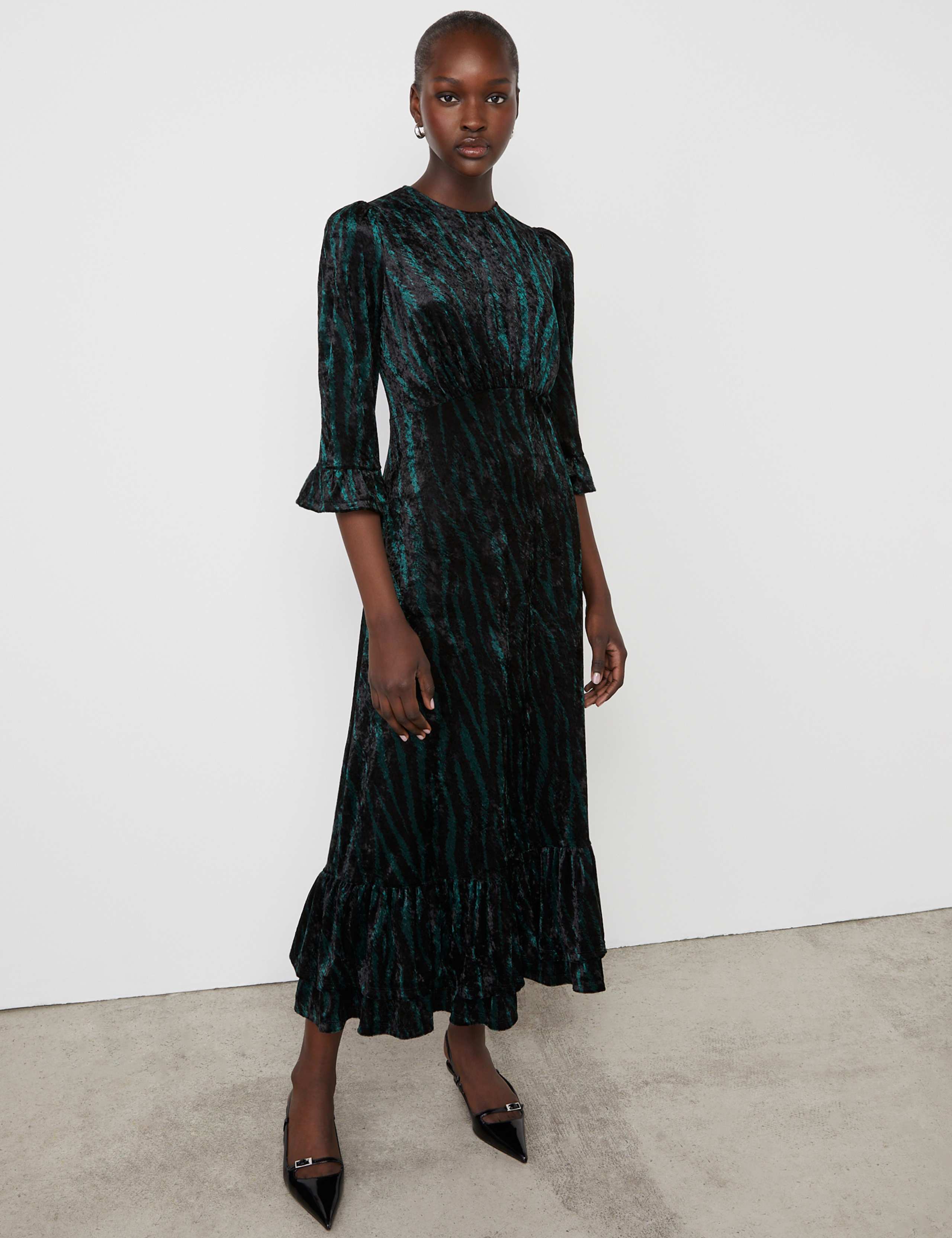 Animal Print Velvet Midi Tiered Dress 2 of 5