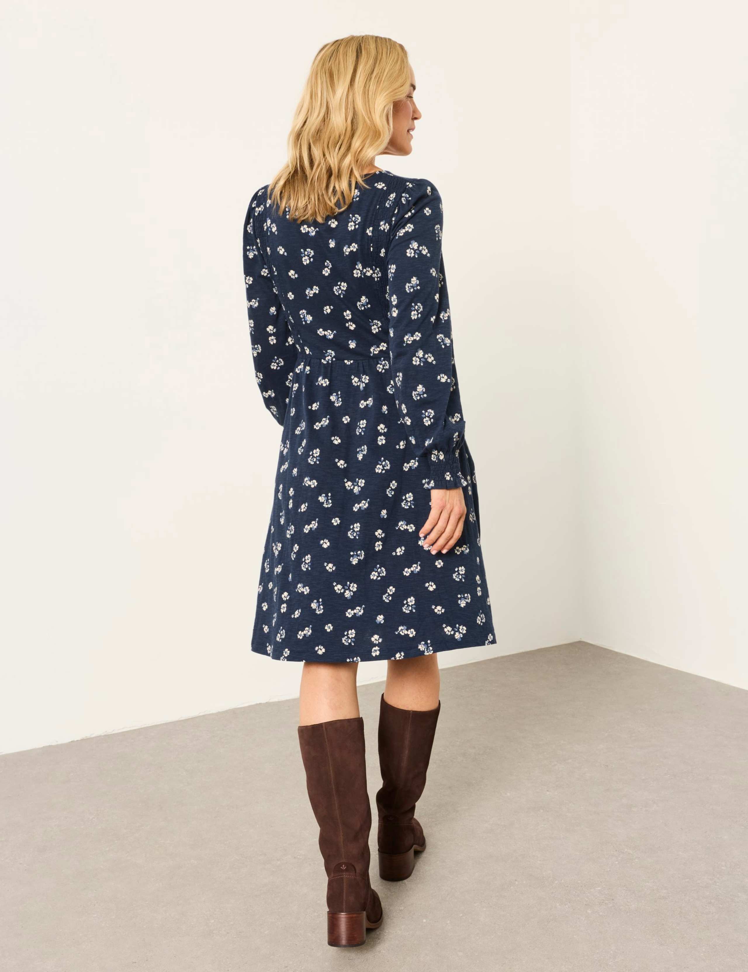 Cotton Rich Floral V Neck Knee Length Skater Dress 3 of 6