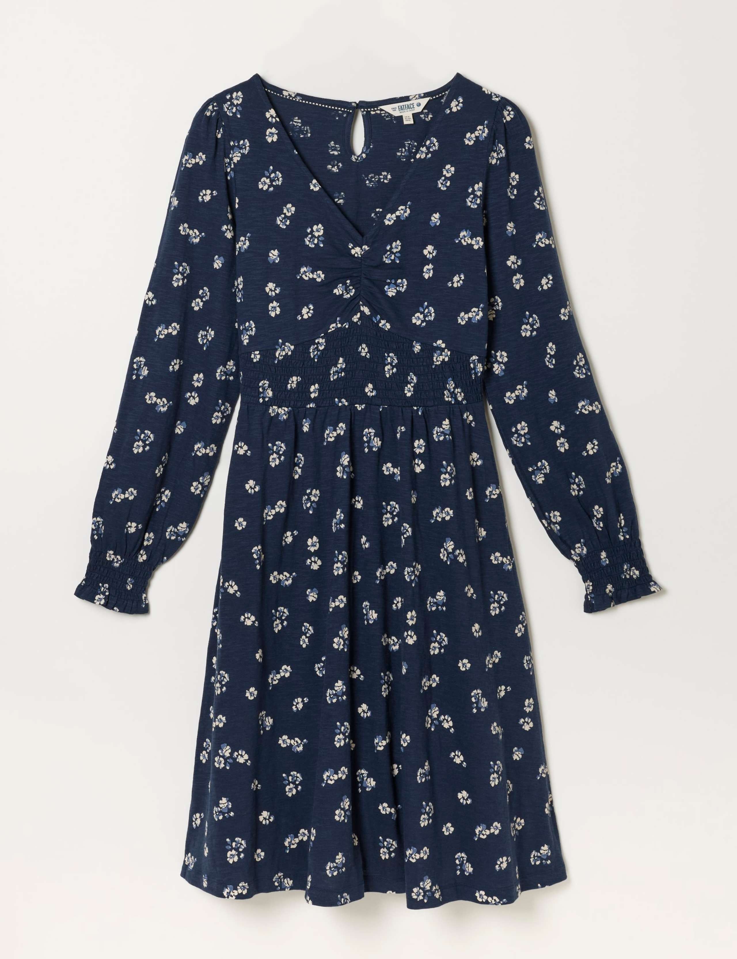 Cotton Rich Floral V Neck Knee Length Skater Dress 2 of 6