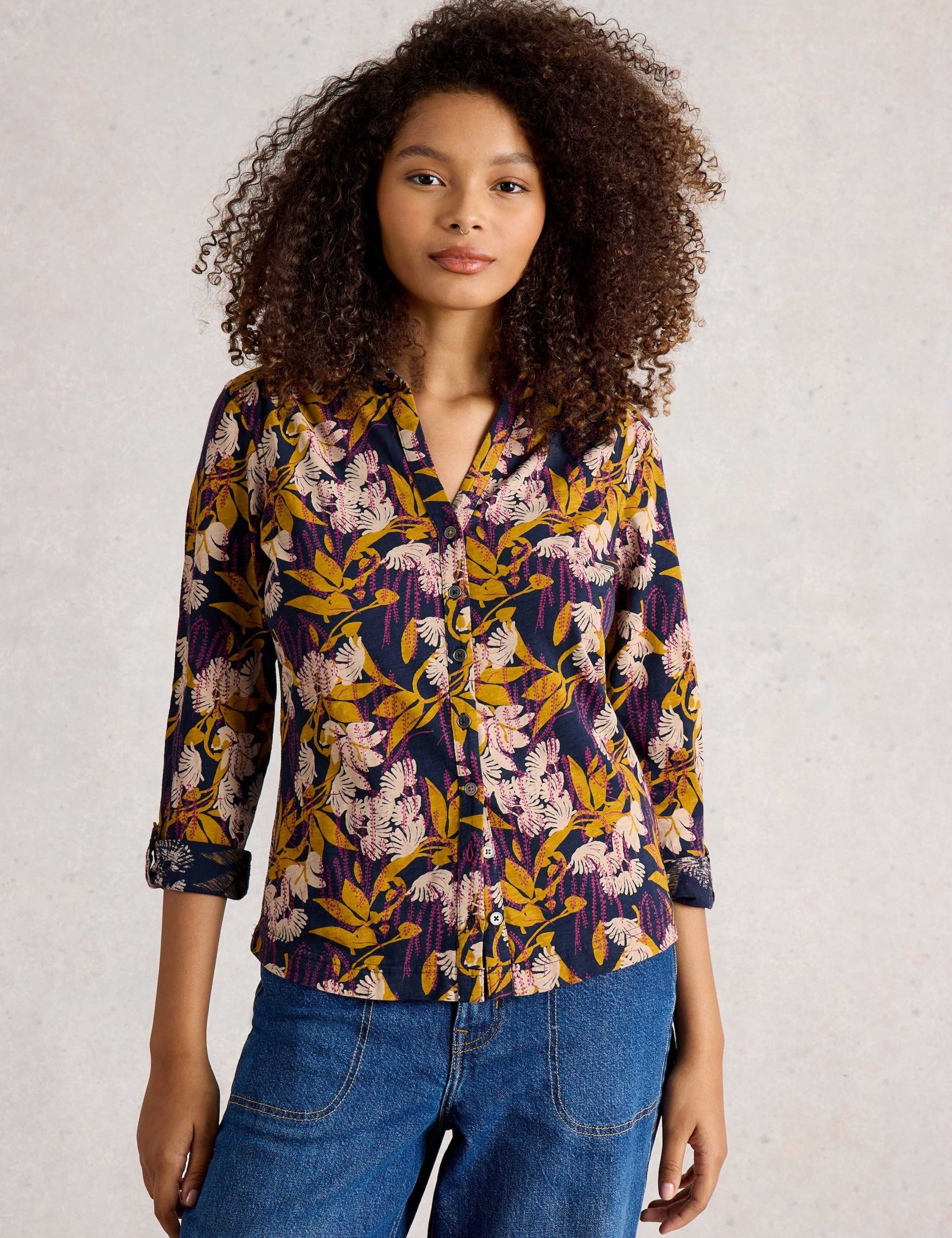Pure Cotton Floral V-Neck Collared Shirt 1 of 6