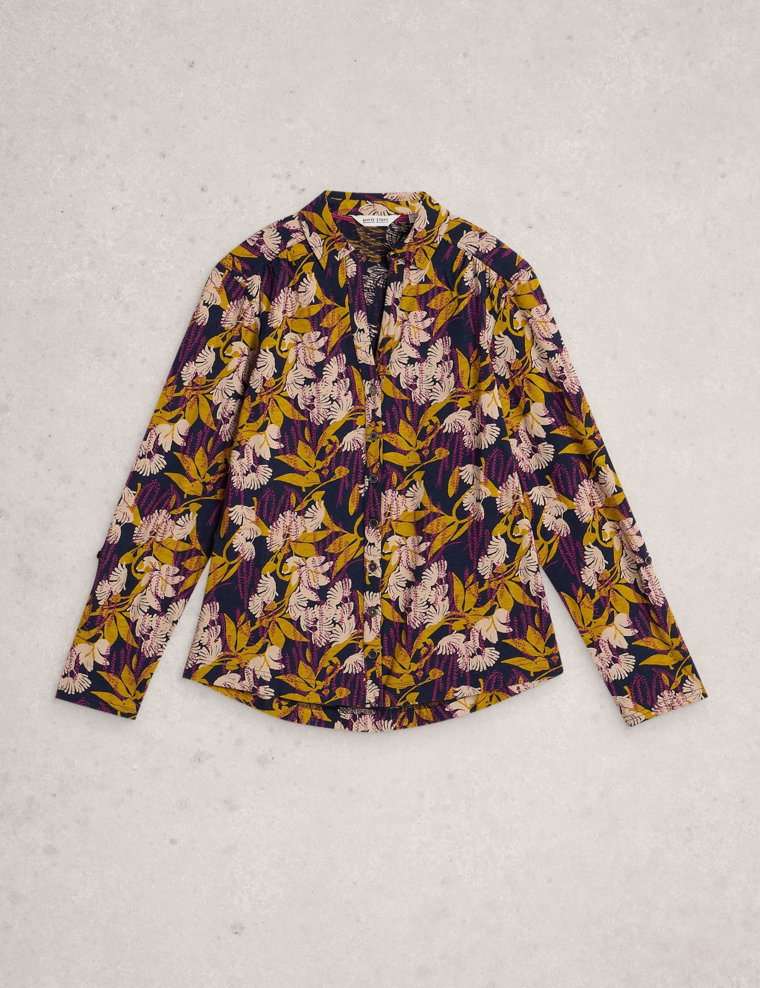 Pure Cotton Floral V-Neck Collared Shirt 2 of 6