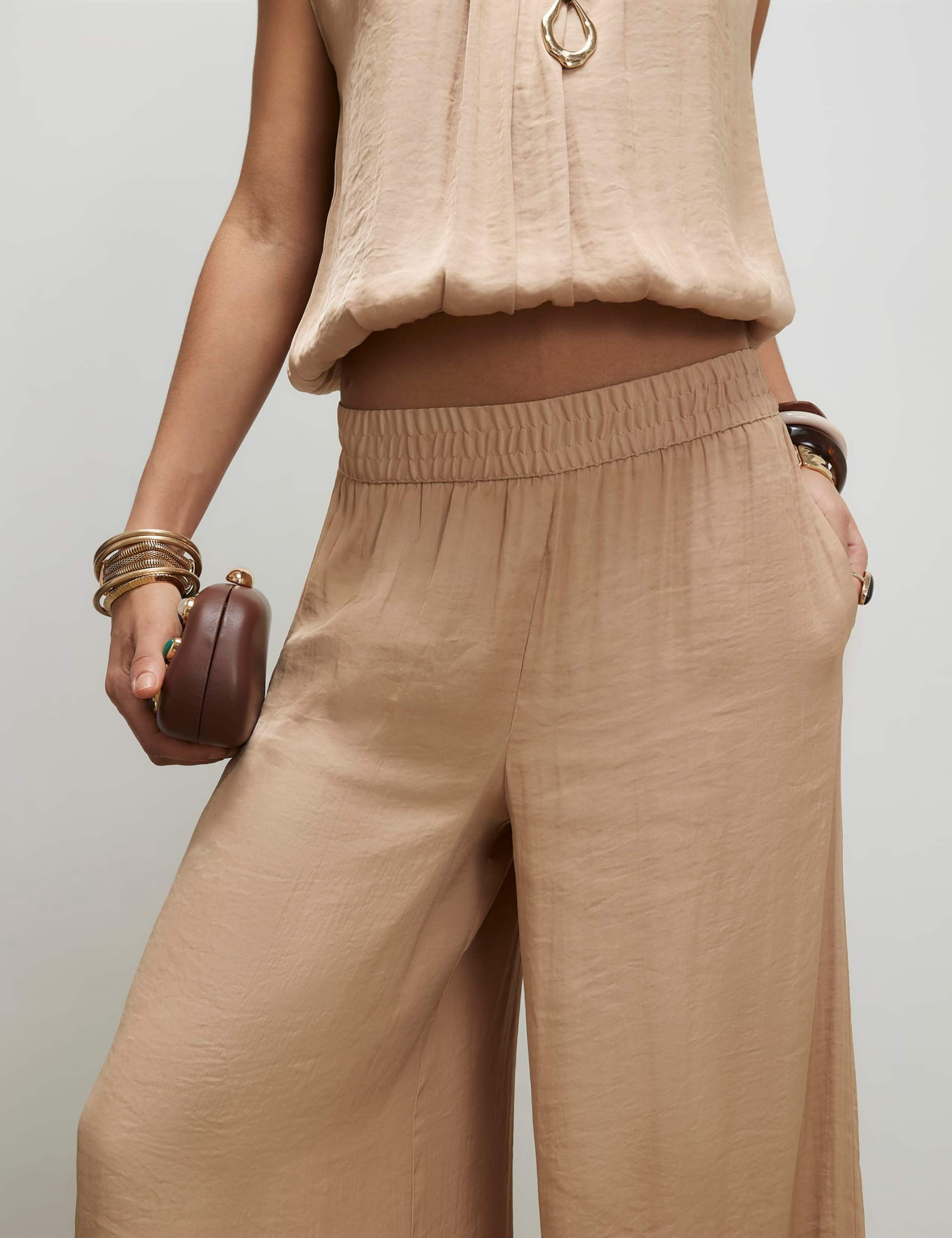Satin Elasticated Waist Wide Leg Trousers 3 of 4