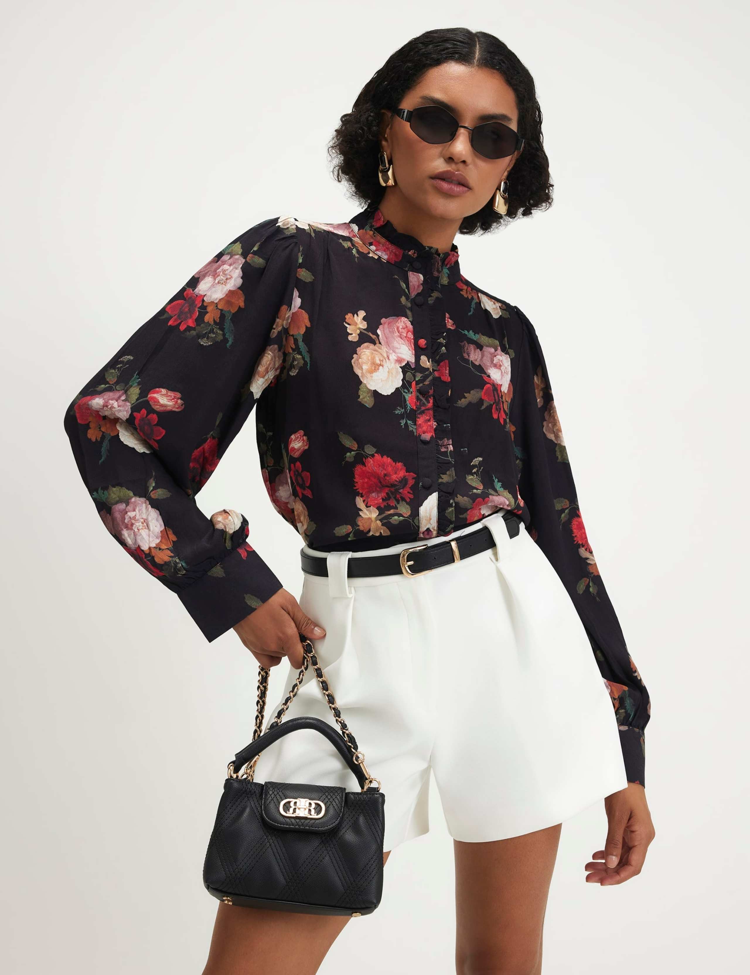 Floral High Neck Ruffle Blouse 1 of 6