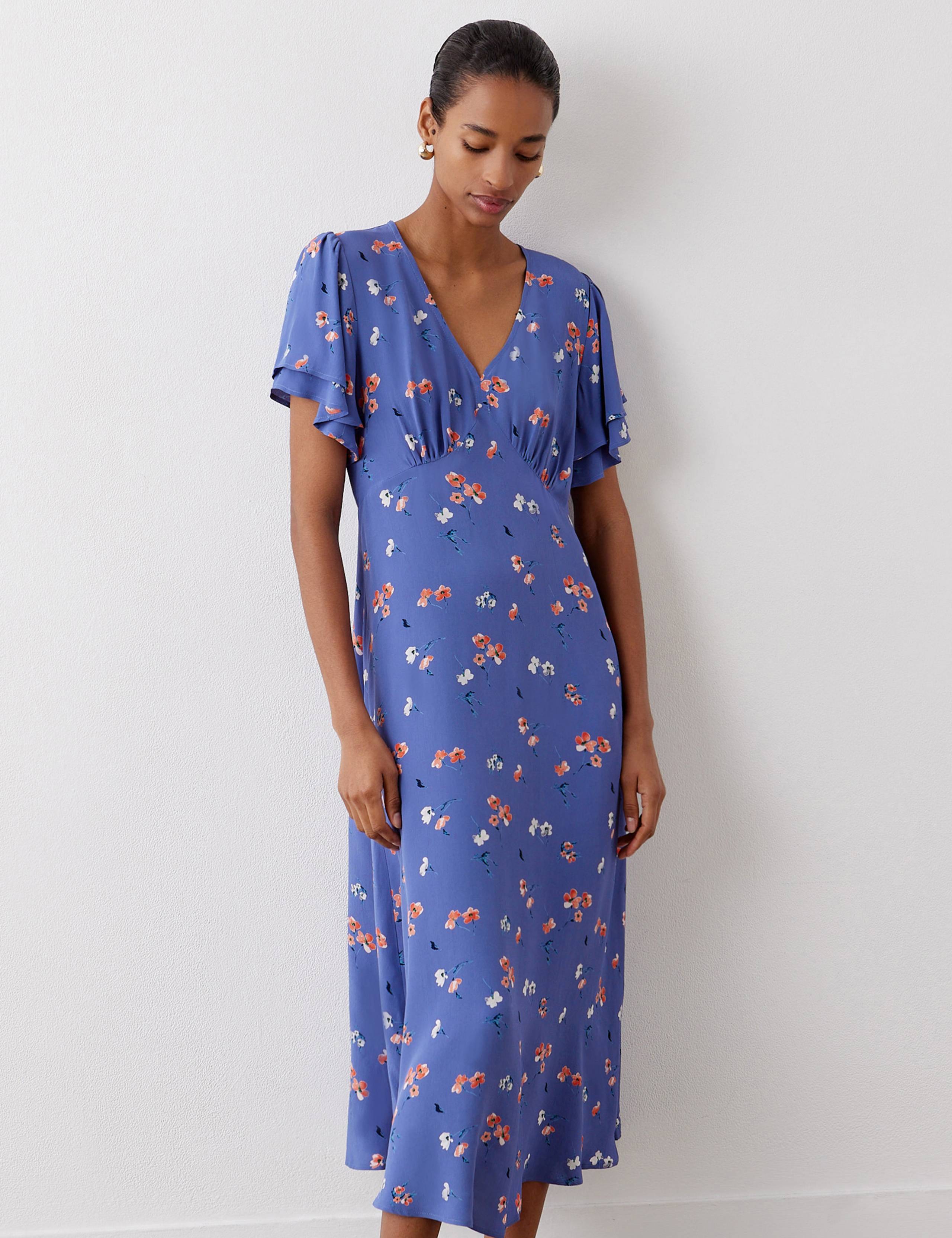 Floral V-Neck Midi Tea Dress 2 of 5