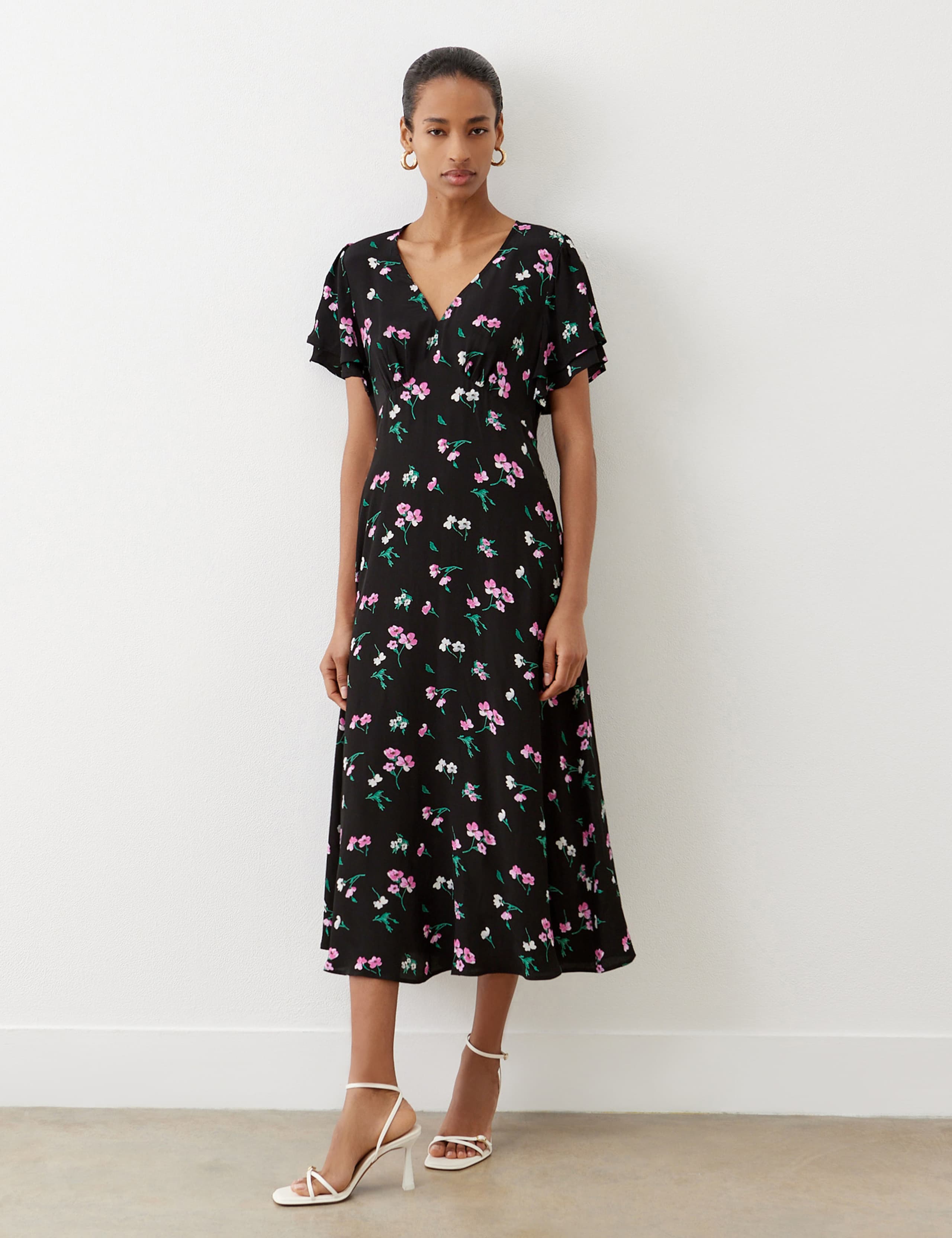 Floral V-Neck Midi Tea Dress 2 of 4