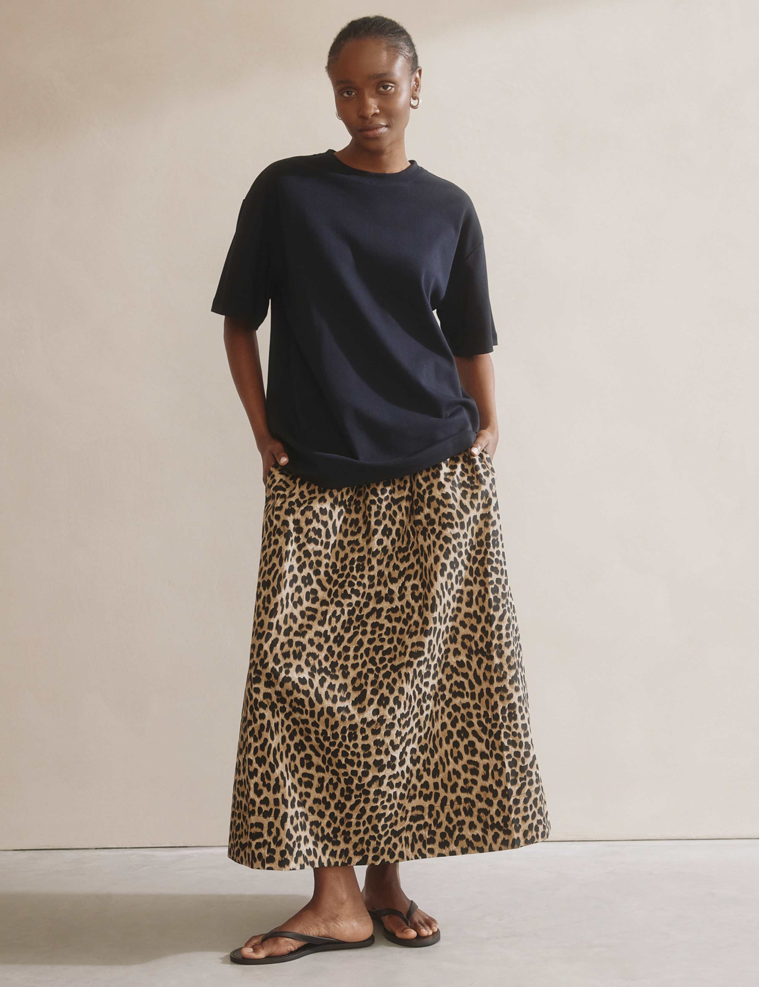 Pure Cotton Animal Print Midaxi A-Line Skirt 3 of 6