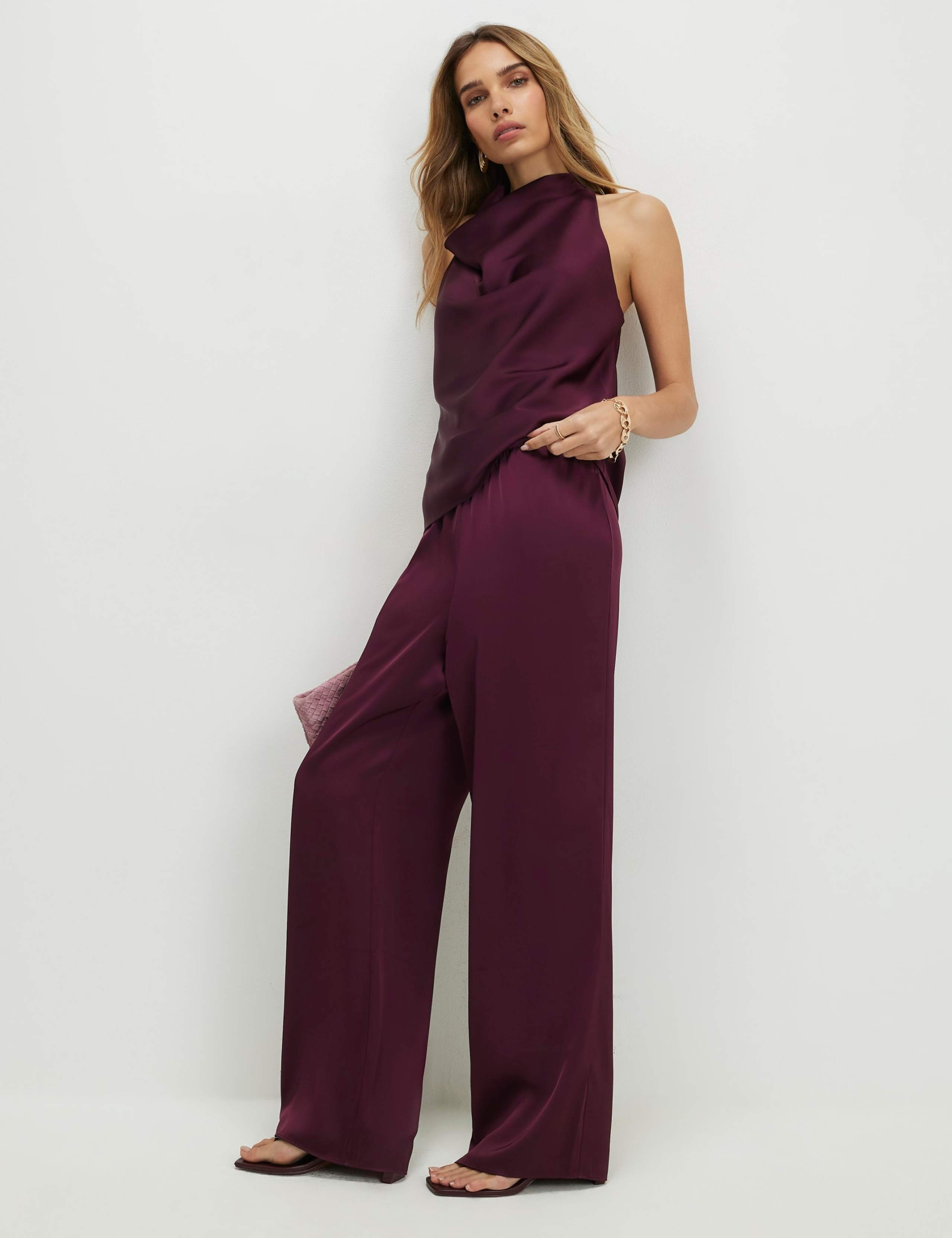 Satin Drawstring Wide Leg Trousers 1 of 3