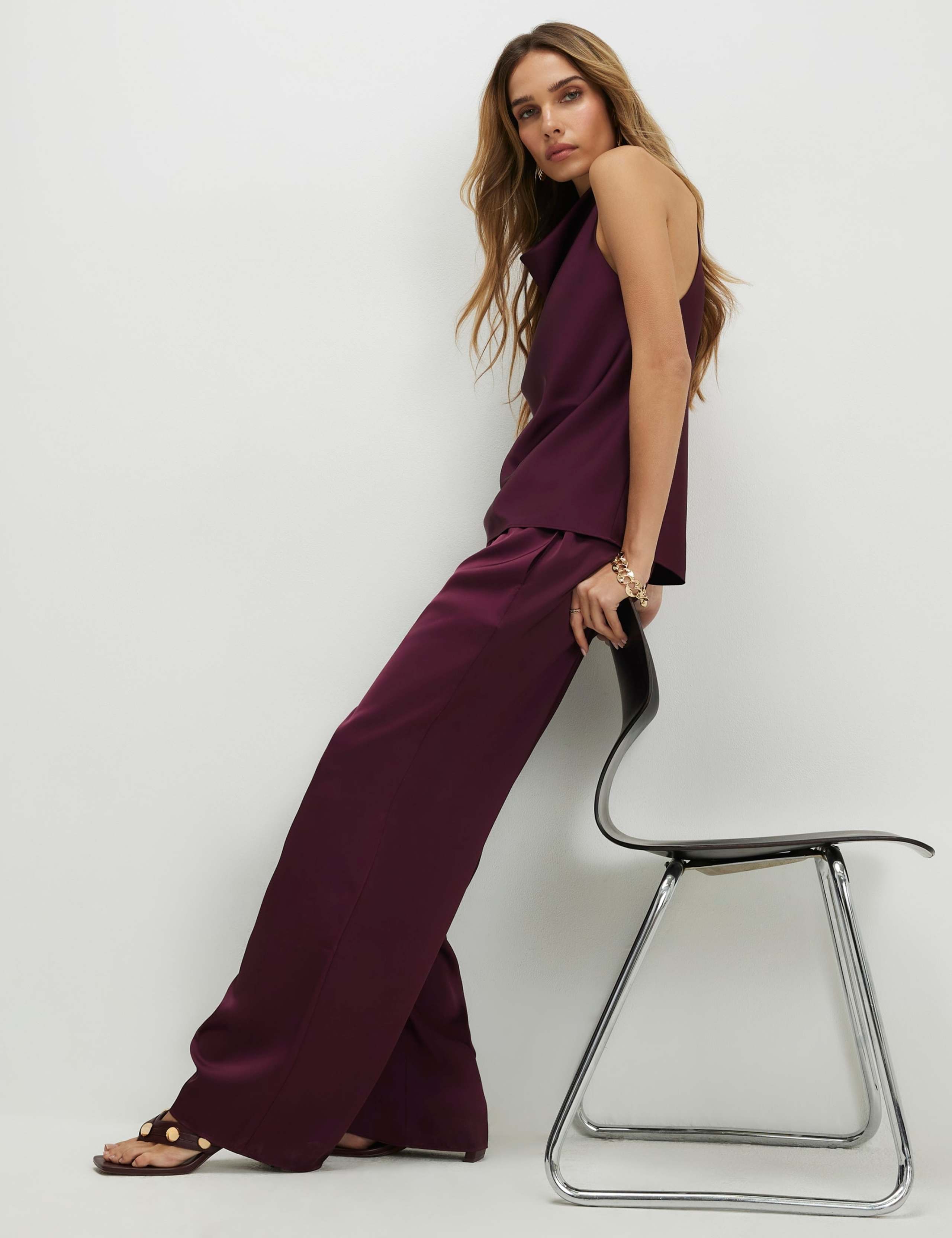 Satin Drawstring Wide Leg Trousers 2 of 3