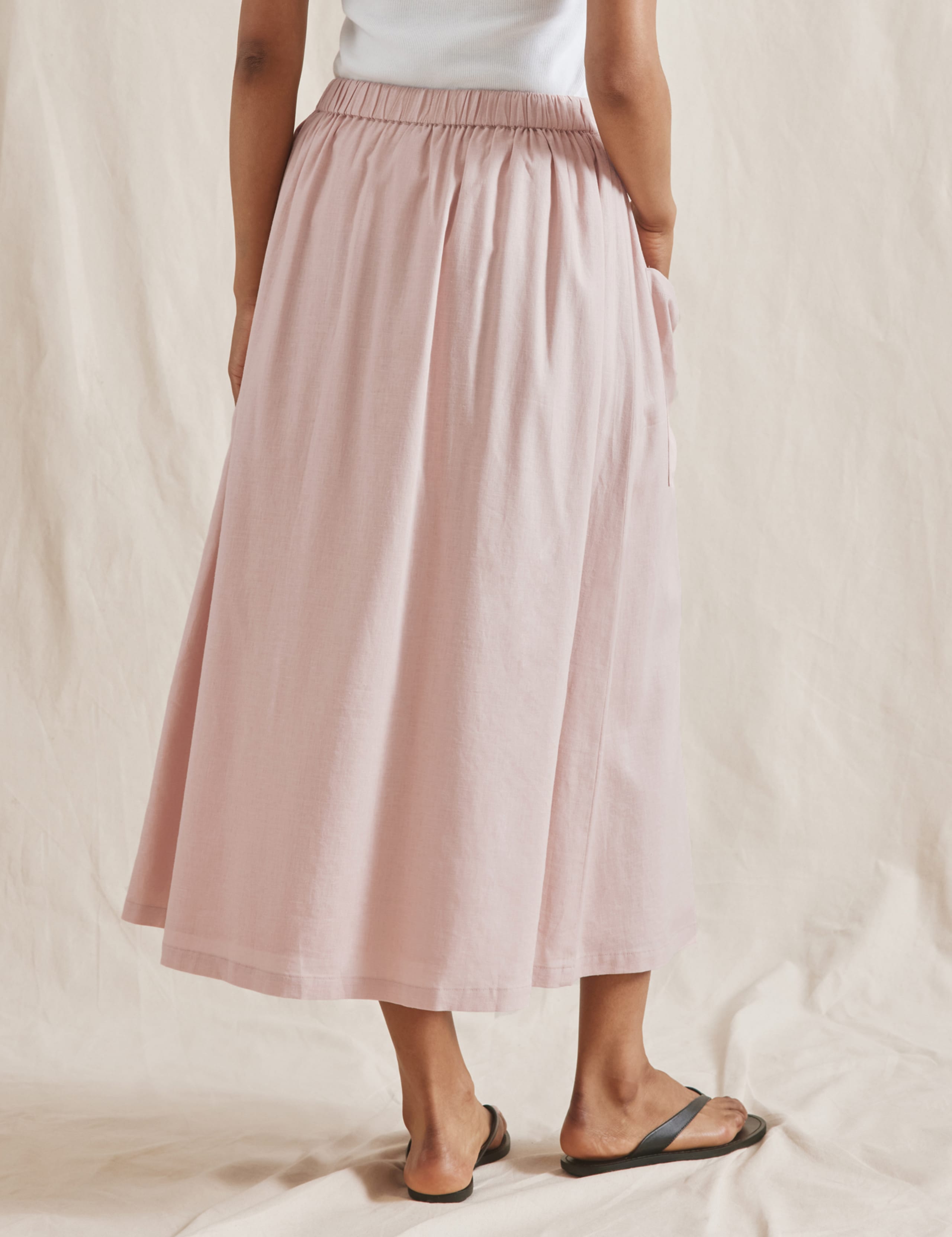 Linen Blend Button Front Midi A-Line Skirt 3 of 5