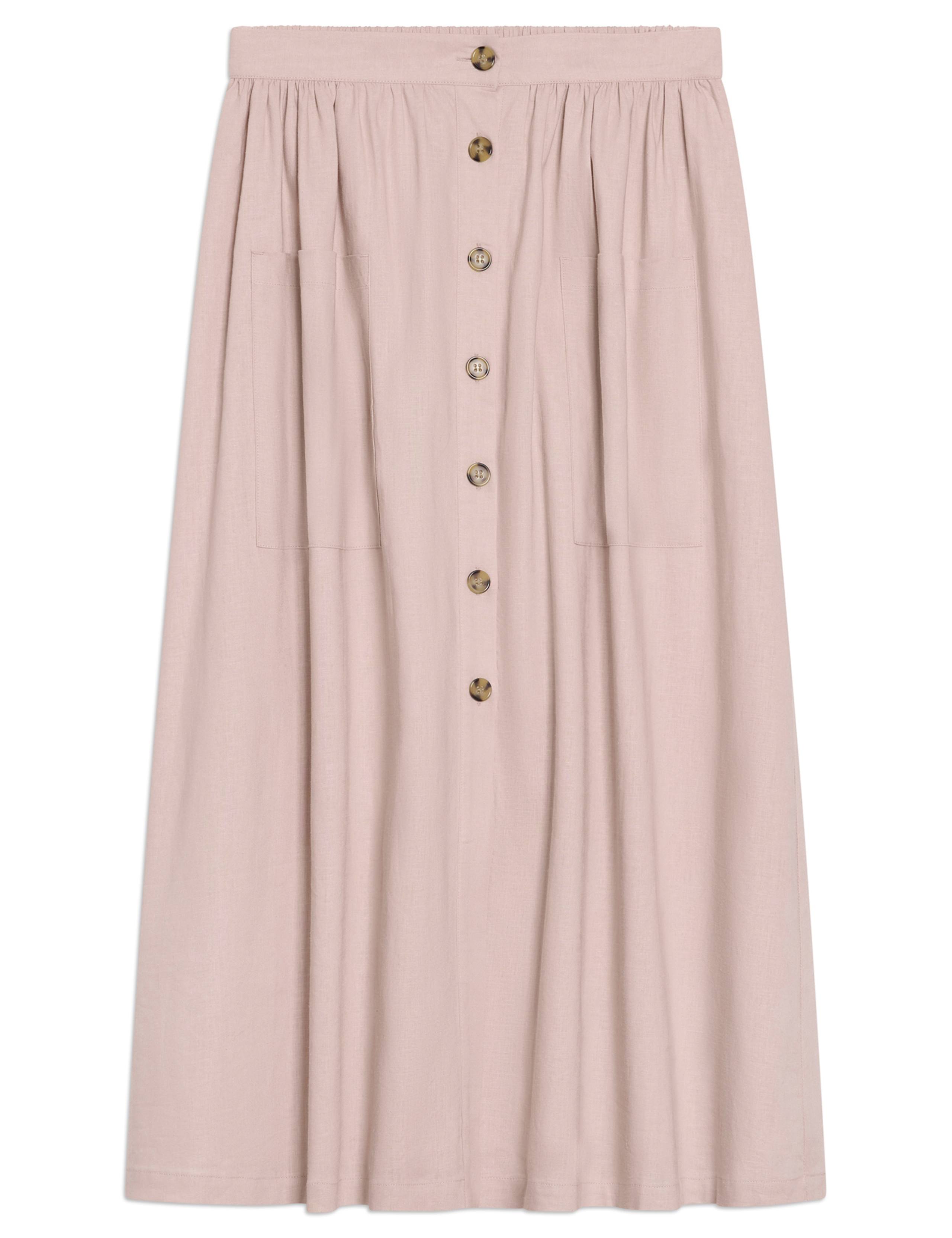 Linen Blend Button Front Midi A-Line Skirt 2 of 5