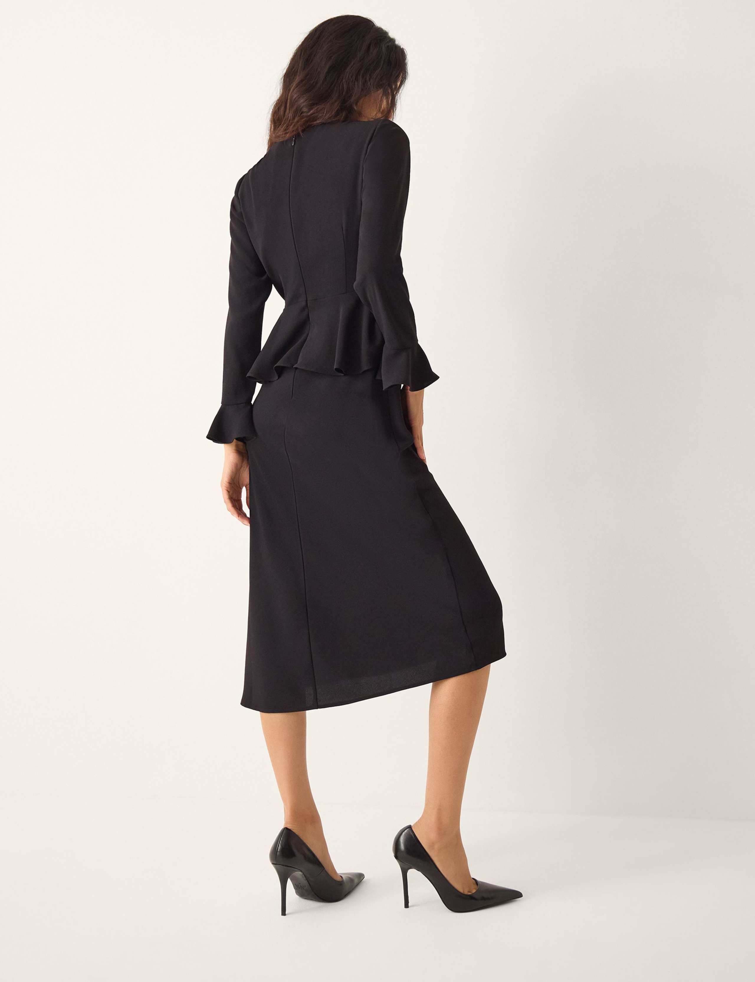 Square Neck Gold Button Peplum Midi Dress 5 of 5