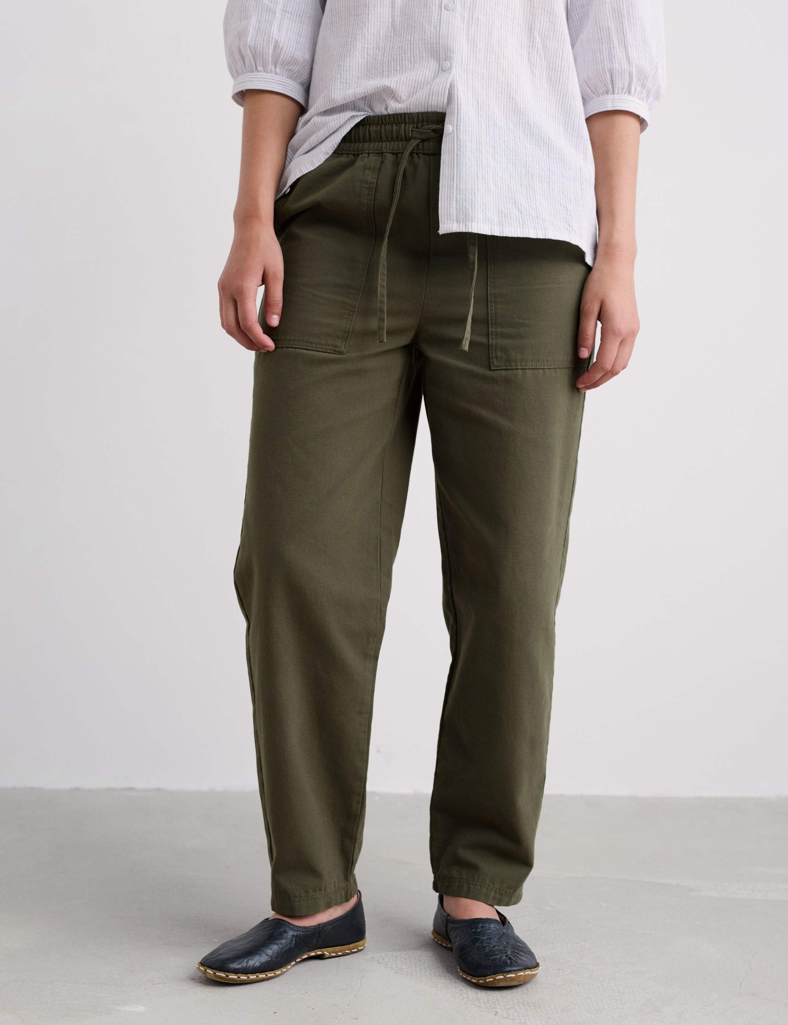 Pure Cotton Drawstring Barrel Leg Trousers 3 of 4