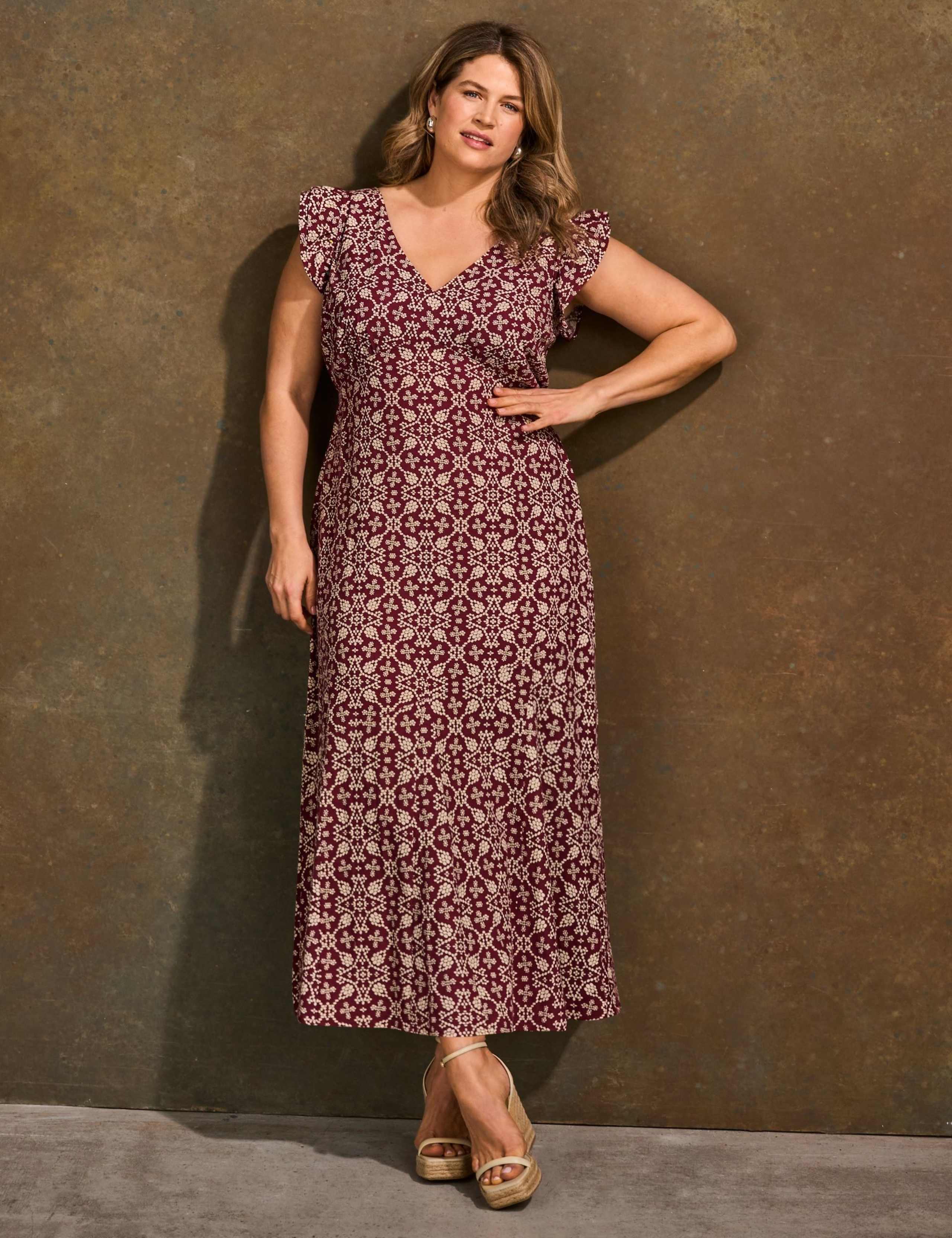 Boho Floral V-Neck Midi Tea Dress 1 of 7