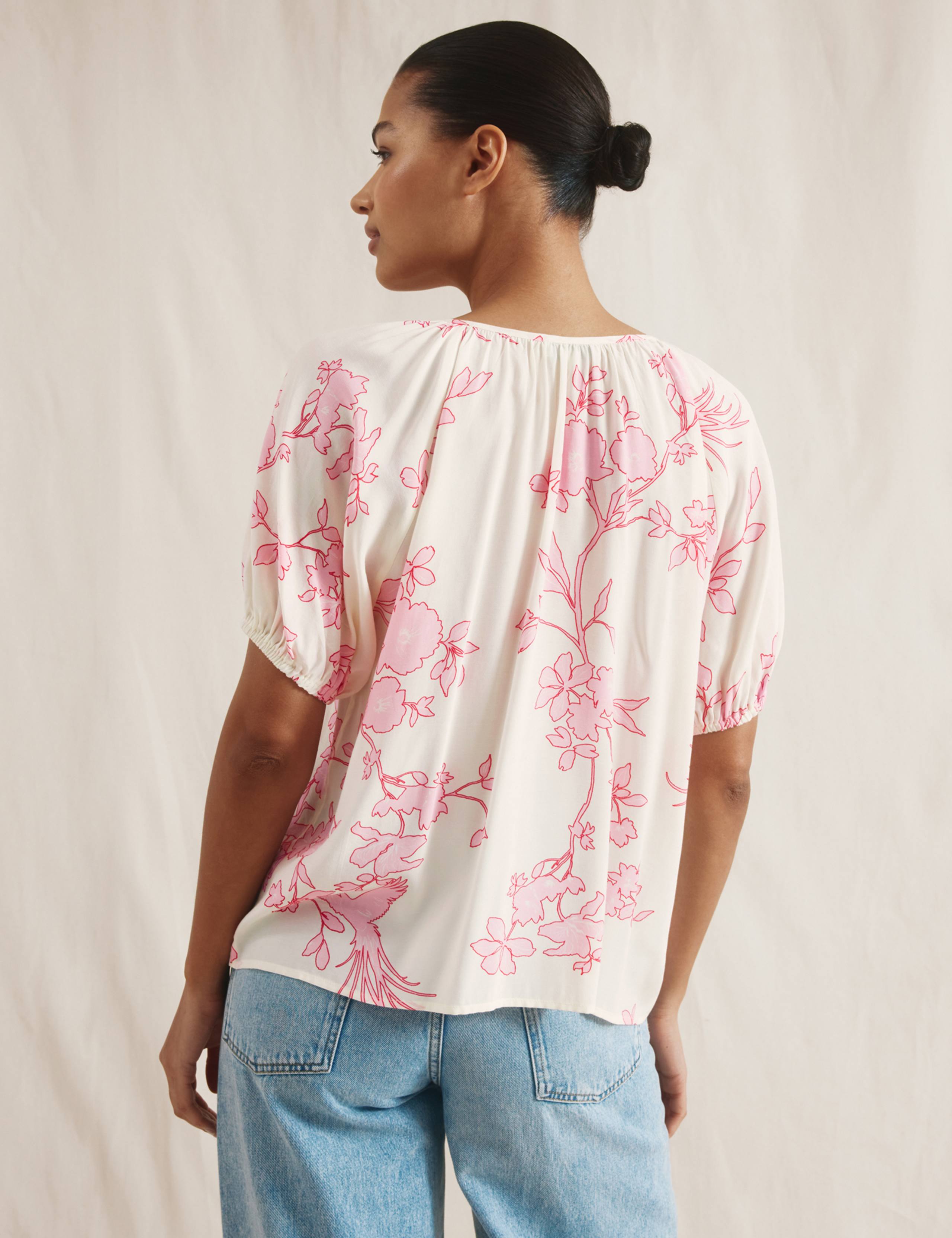 Floral Tie Neck Puff Sleeve Blouse 3 of 4