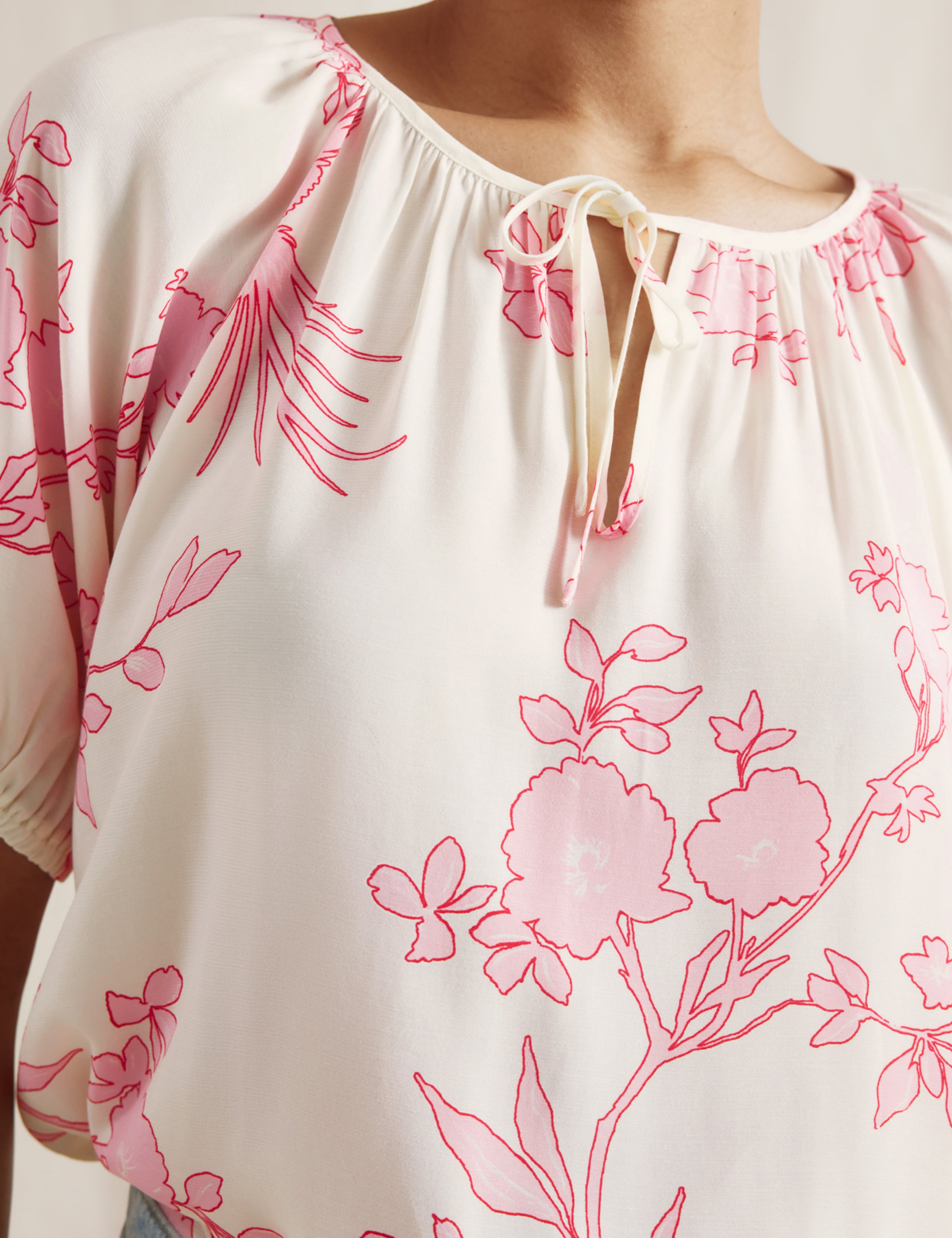 Floral Tie Neck Puff Sleeve Blouse 4 of 4