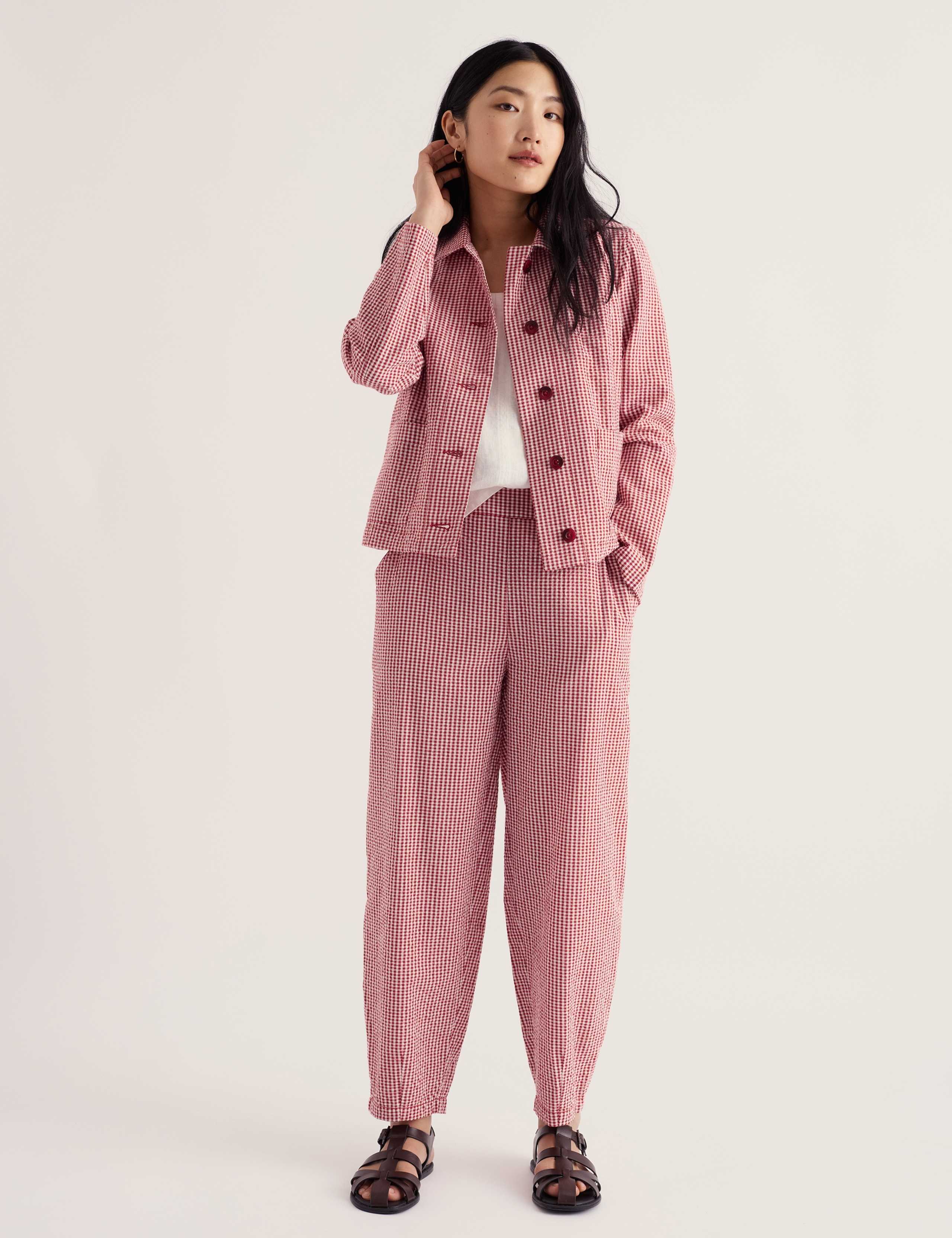 Pure Cotton Checked Tapered Trousers 3 of 5