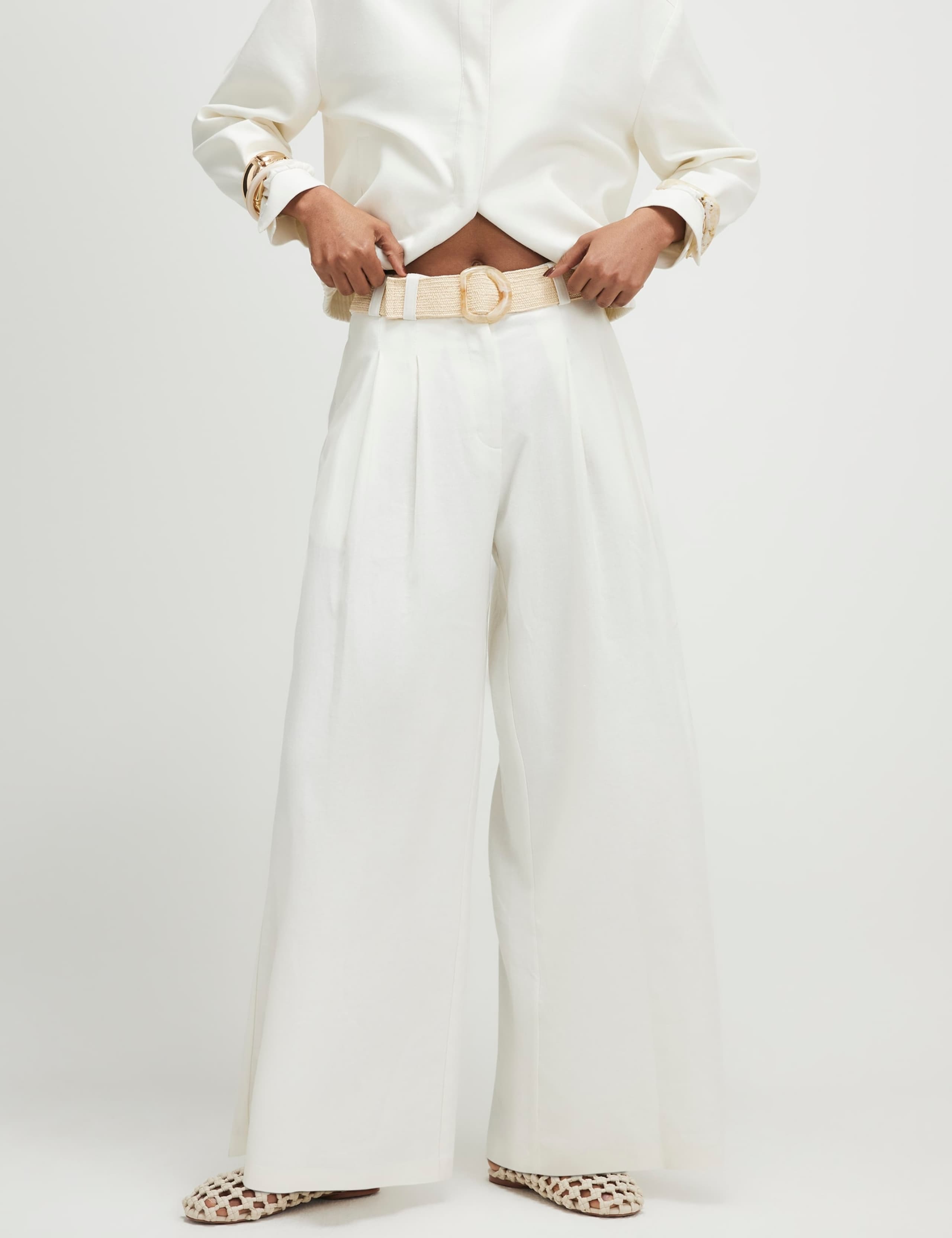 Belted Pleat Front Wide Leg Trousers 3 of 4