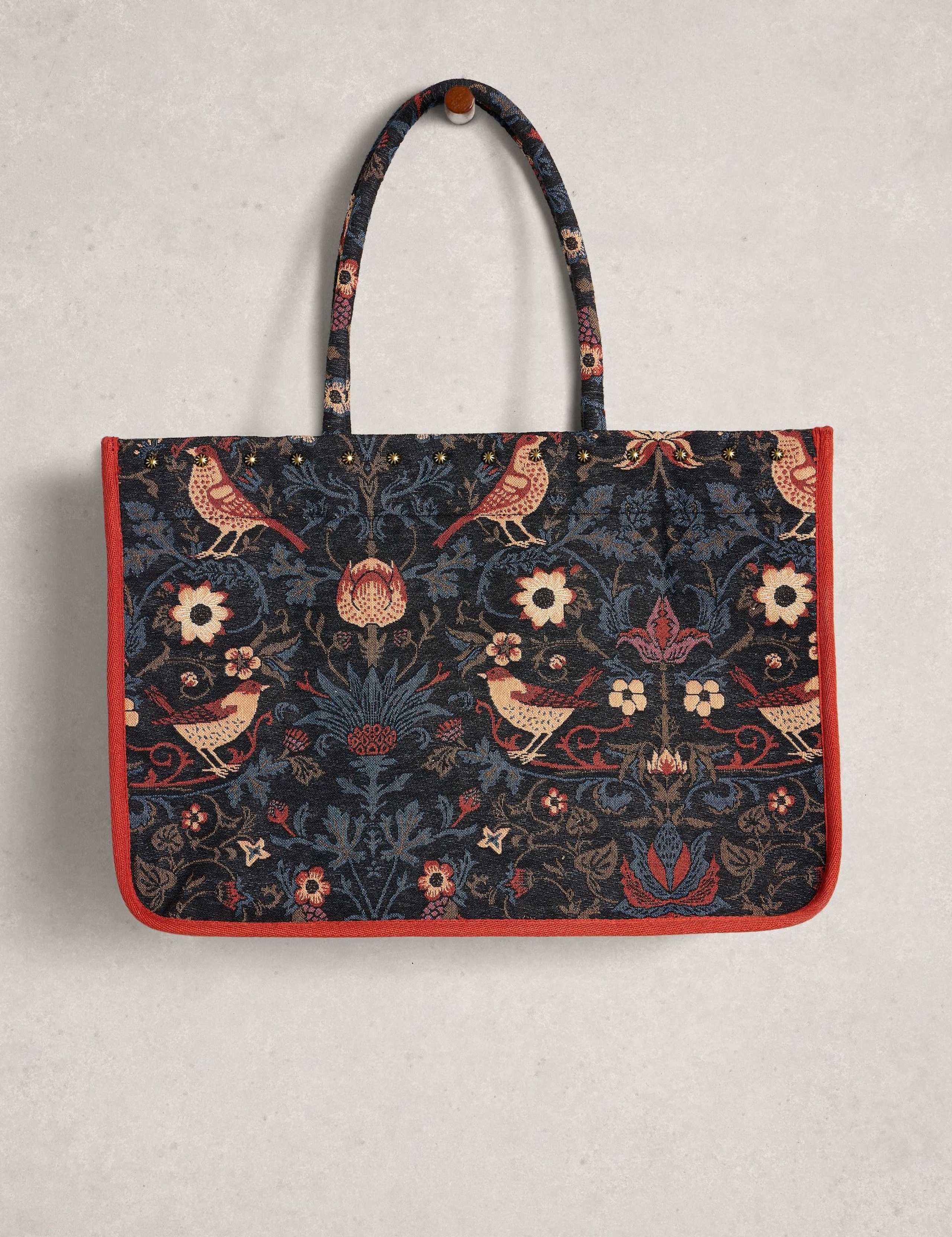 Cotton Blend Floral Jacquard Tote Bag 2 of 4