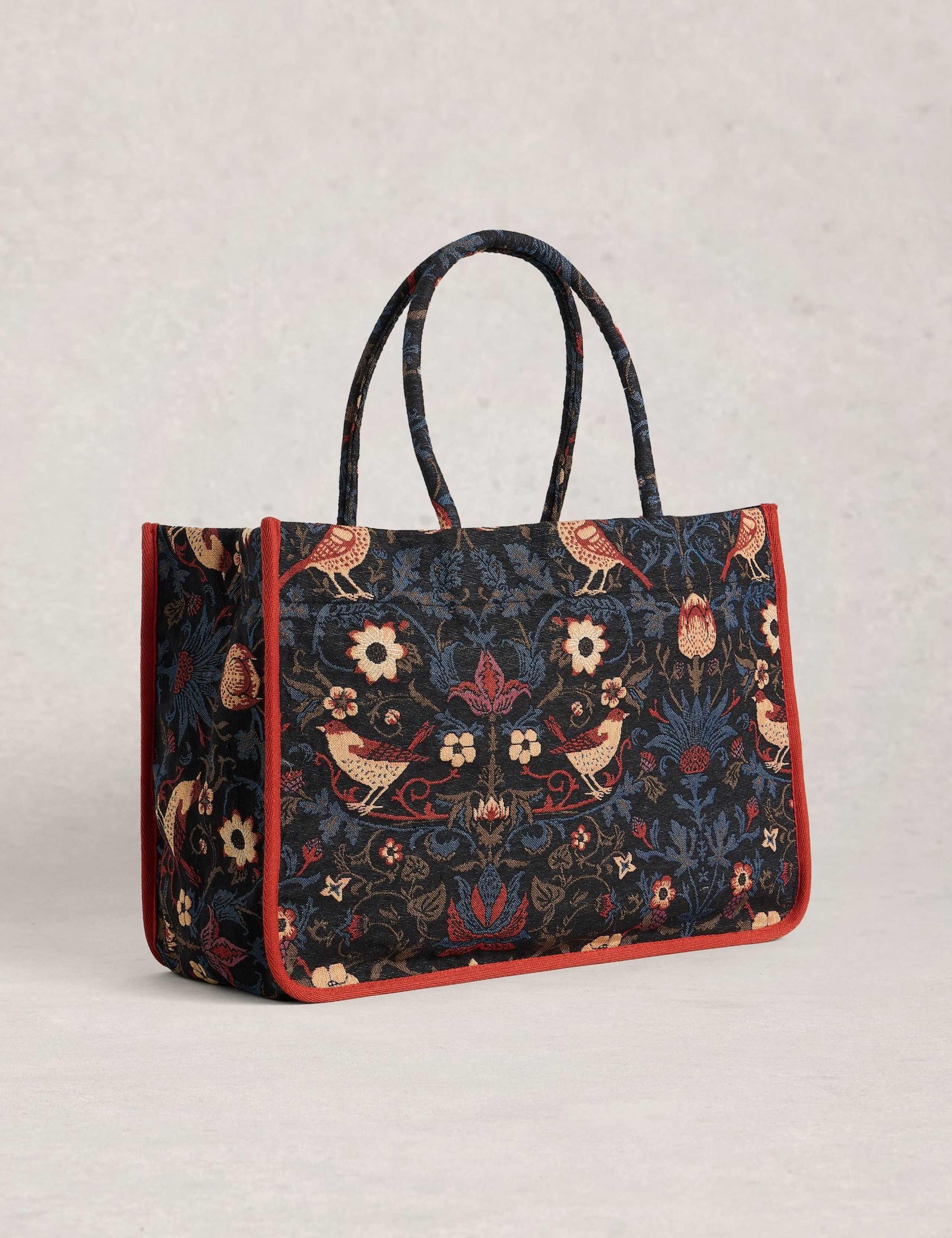 Cotton Blend Floral Jacquard Tote Bag 3 of 4